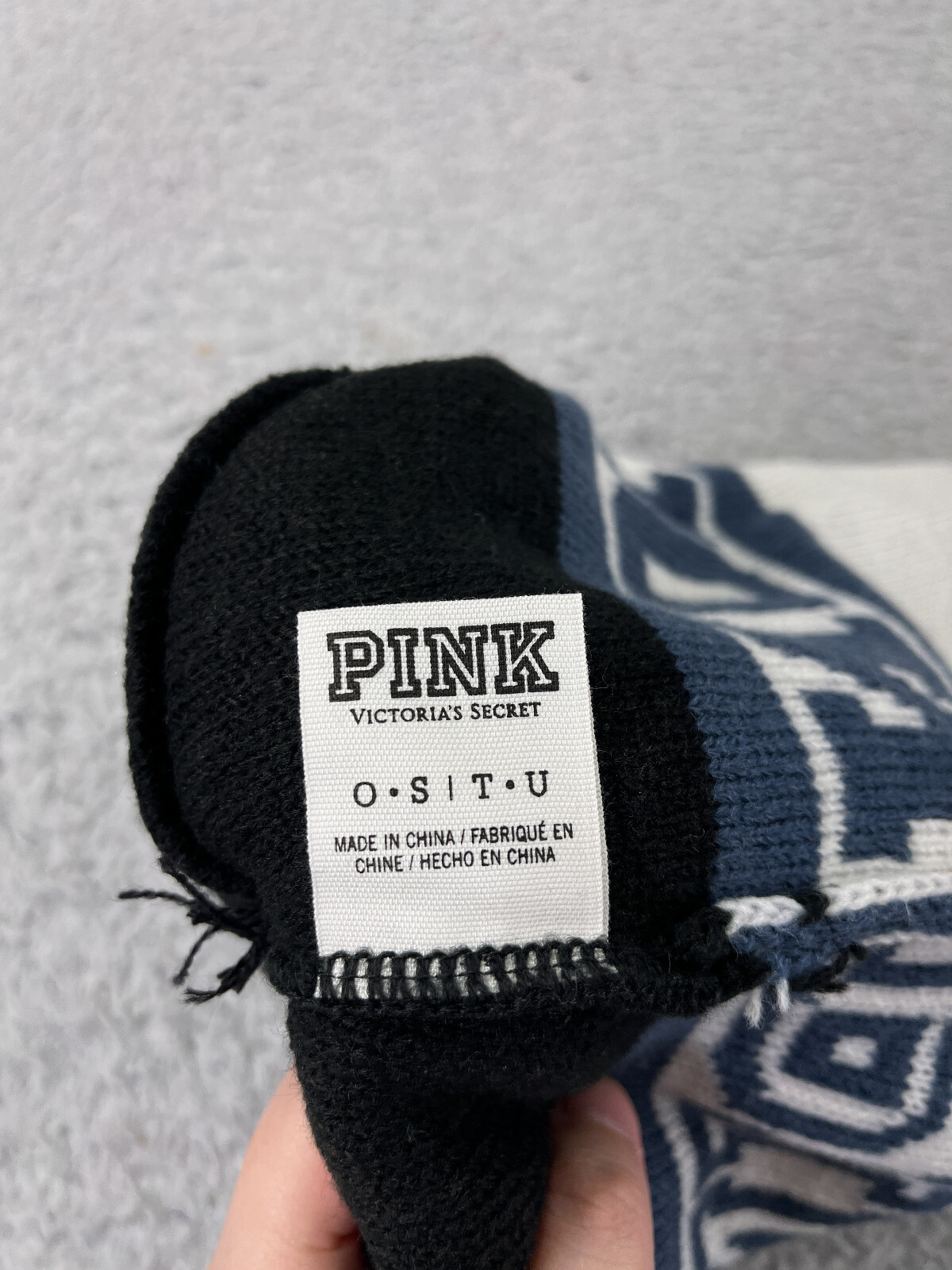 Victoria's Secret Beanie Toque Adult One Size Blue White Pom PINKNATION Acrylic