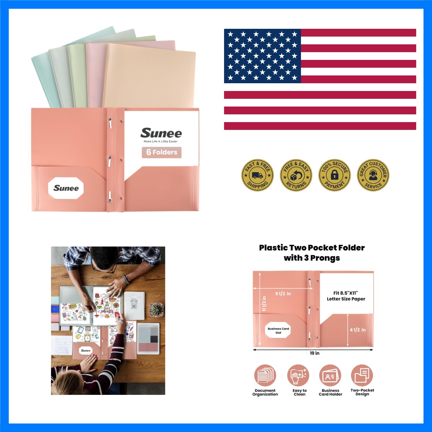 3-Prong Plastic Folders with Pockets 6 Pack, Vintage Colors 2 Pocket Folders ...