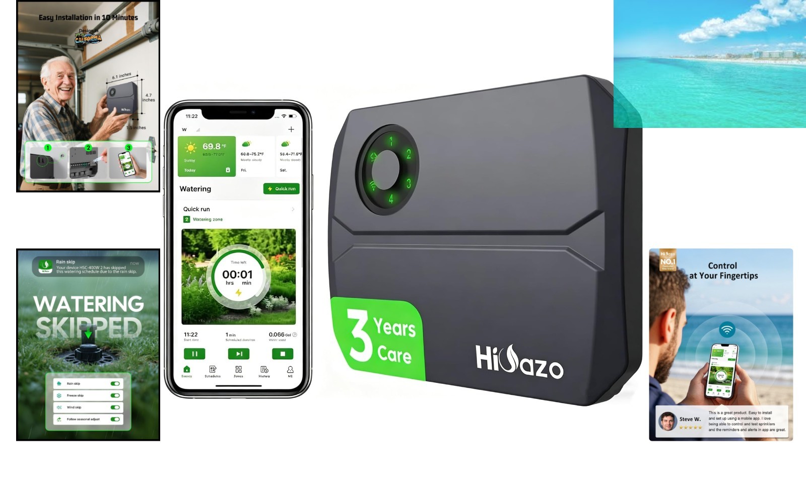 Intelligent Smart Irrigation Controller - 4 Zones, Save Water with App Access