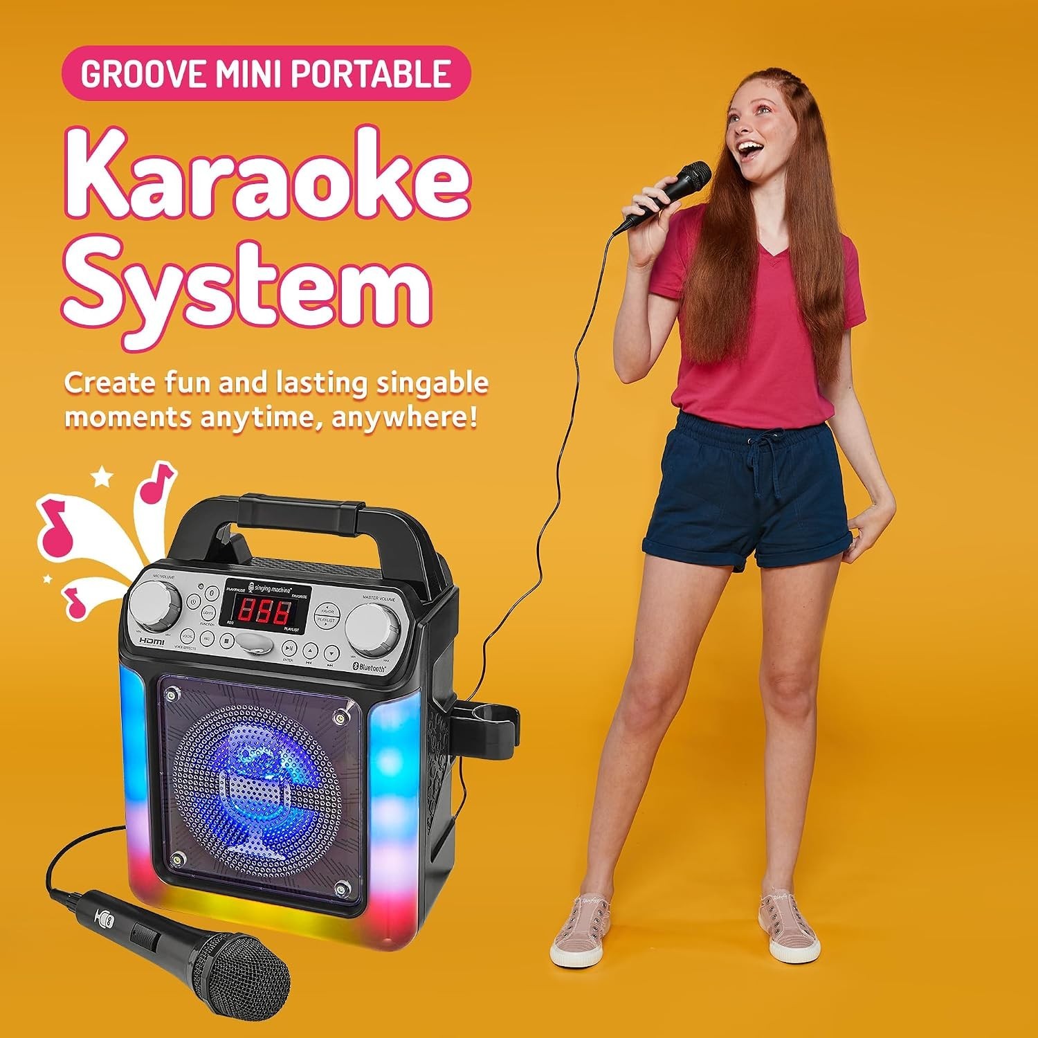 Singing Machine Groove Mini SML652BK Bluetooth Karaoke Machine with Wired Mic