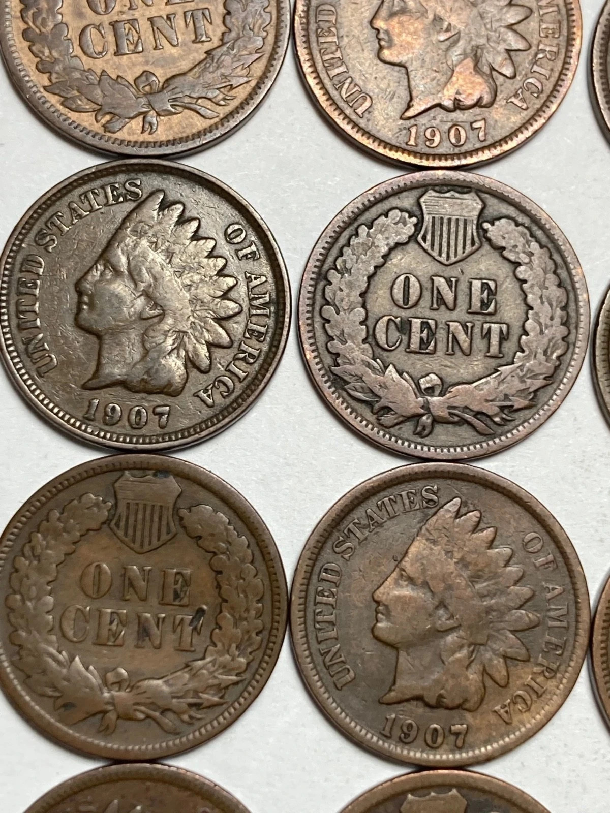 50 1907 INDIAN HEAD PENNY ROLL GOOD/BTR. /FINE CONDITION READABLE DATES NO JUNK