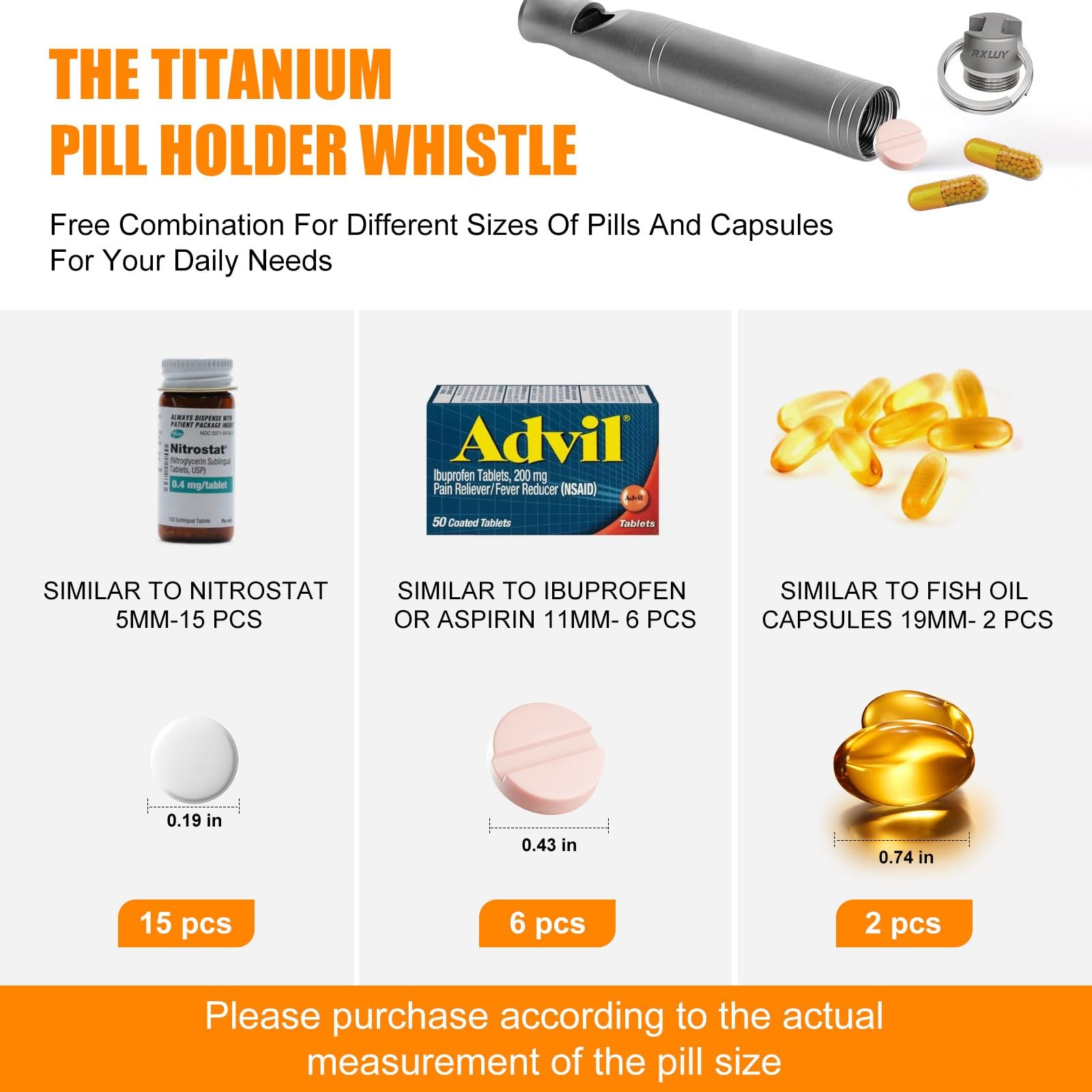 RXLUY Titanium Emergency Whistle with Hidden Pill Holder Case, Portable Water...