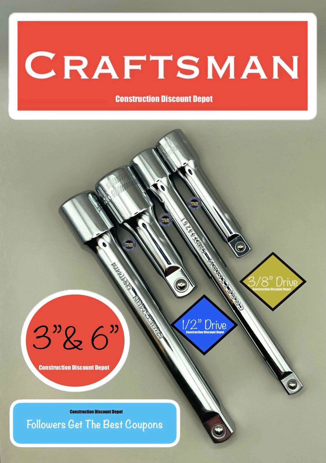 CRAFTSMAN 4 pc  3/8 1/2 ratchet  socket extensions new