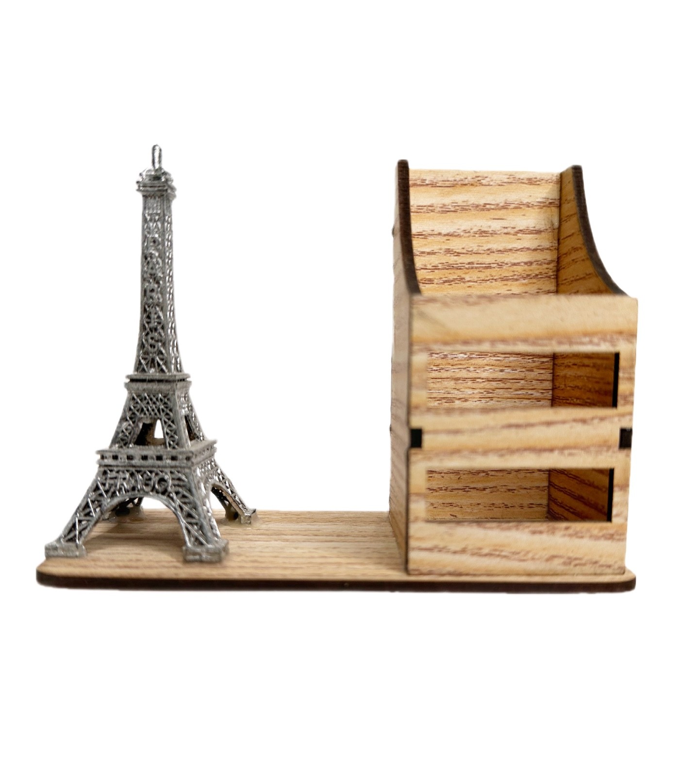 Rustic Wood Paris Eiffel Tower Desktop Stationery Organizer Office Accessory