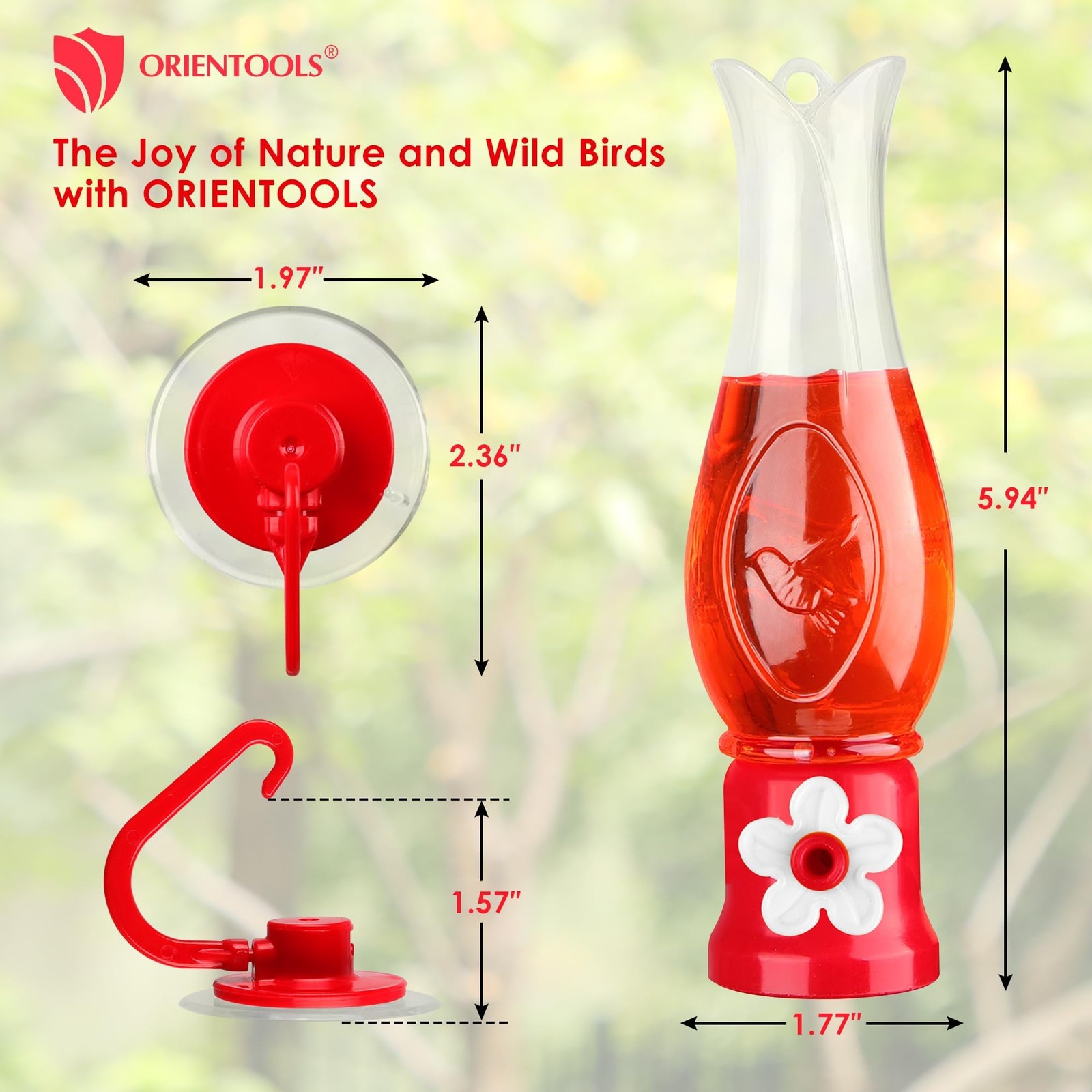 ORIENTOOLS Hummingbird Feeder 2Pack, Mini Hanging Flower 2 PACK, HF014 2 Pack