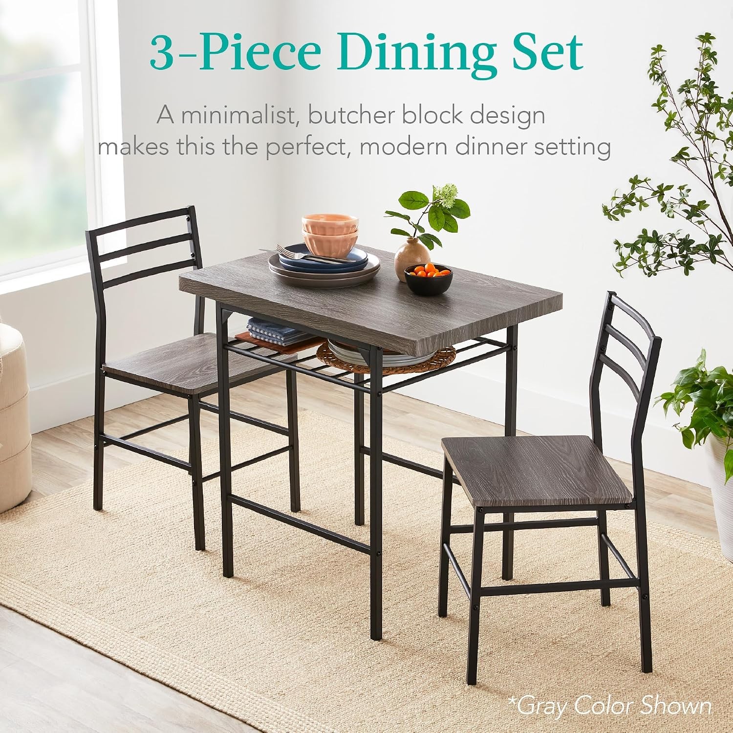 Choice Products 3-Piece Modern Dining Set, Space Saving Dinette for Kitchen,