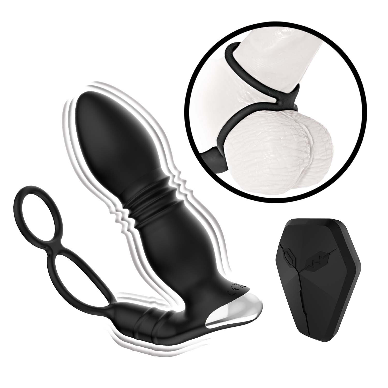 Nasstoys Ass-Sation 8 Function Remote Thrusting Power Plug Black, New