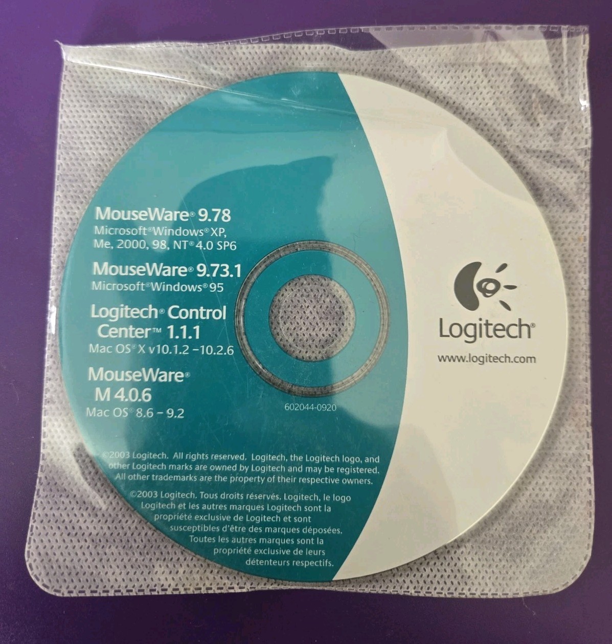 Logitech CD MouseWare 9.78, Mouse Ware 9.73.1 and Logitech Control Center 1.1.1