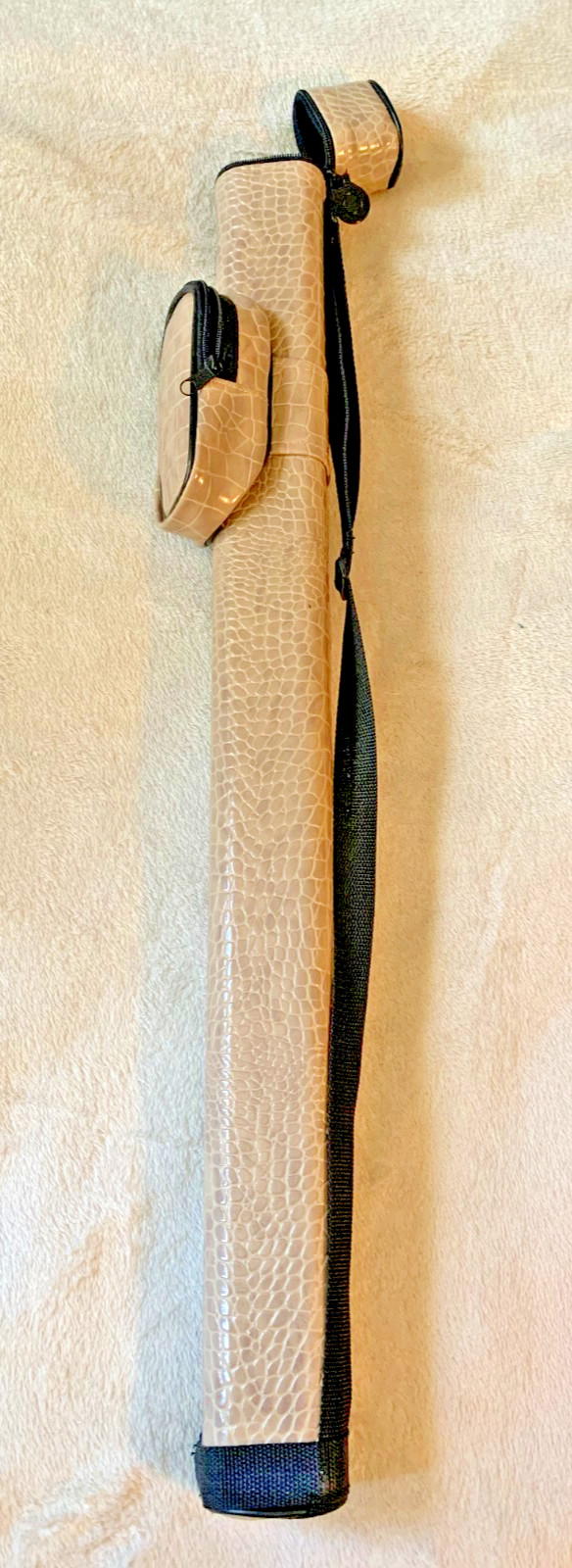 Halex Billiard Pool Cue Case 30" x 2" – Tan Faux-Croc Print Tube Style – Exotic