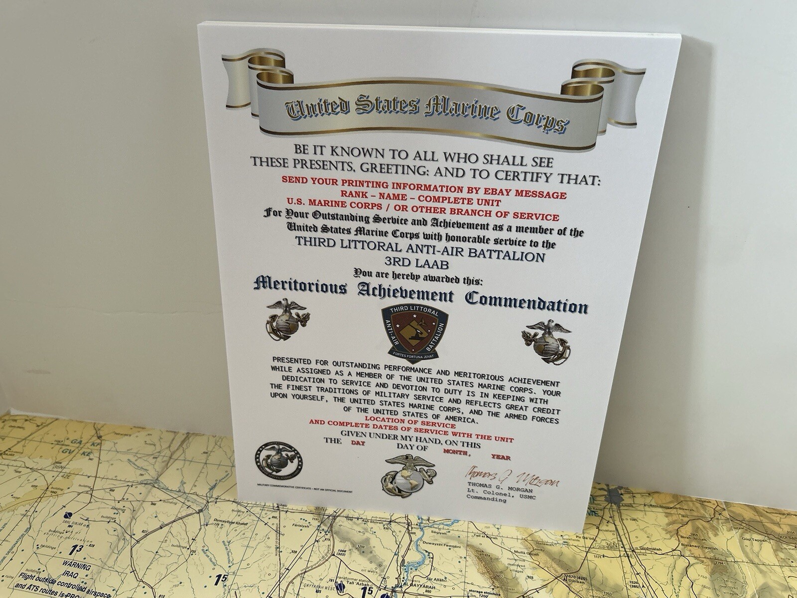 U.S.M.C. / 3RD LITTORAL A.A. BATTALION / MERITORIOUS ACHIEVEMENT COMMENDATION