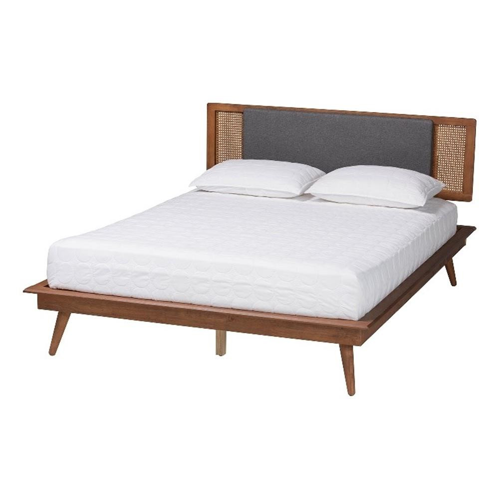 Pemberly Row Fabric/Wood King Size Platform Bed in Dark Gray/Brown