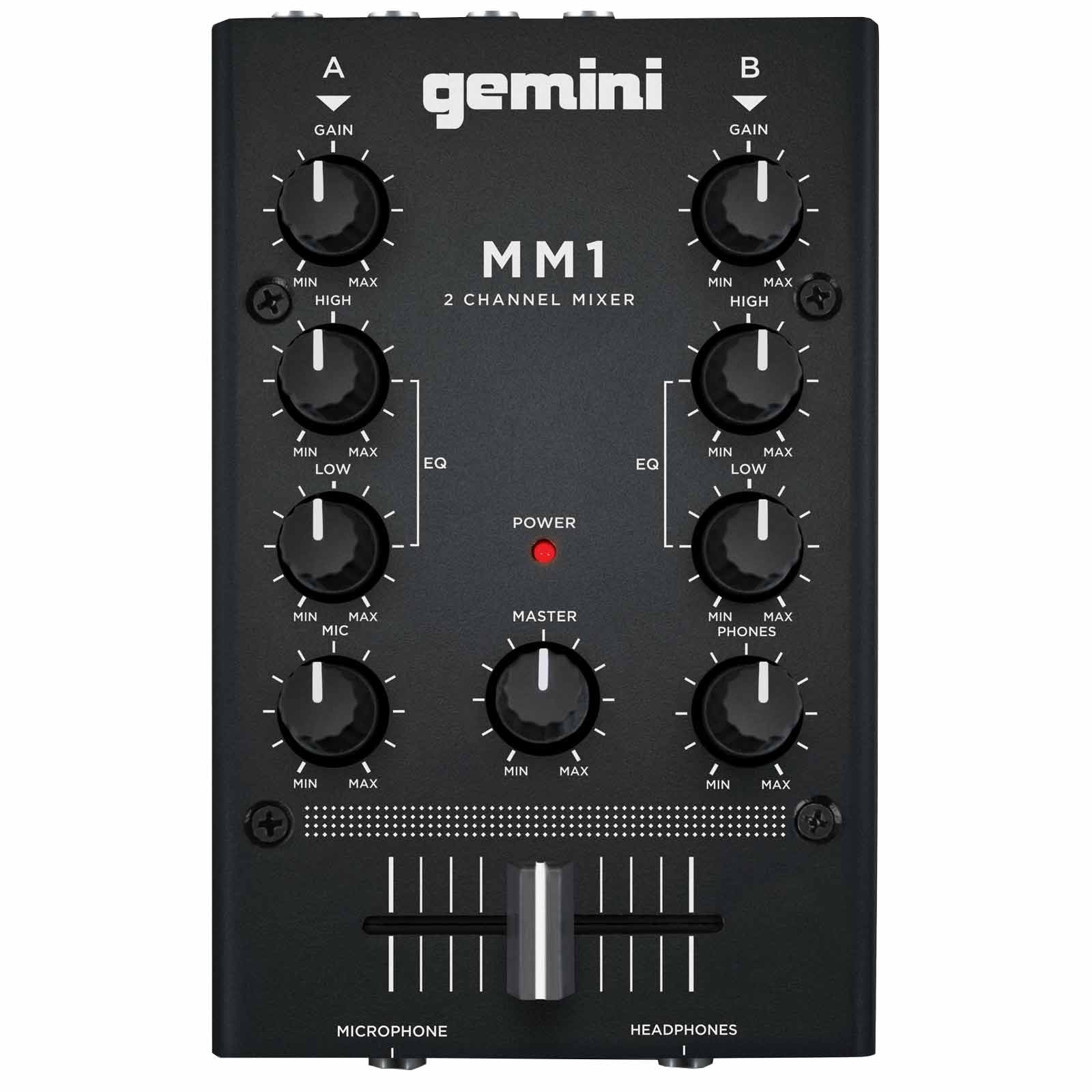 Gemini MM1 2-Channel Mic Input Compact Portable EQ DJ Mixer