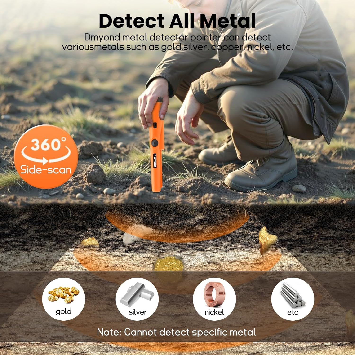 Dmyond Metal Detector Pinpointer - Professional Waterproof Handheld Pin Pointer