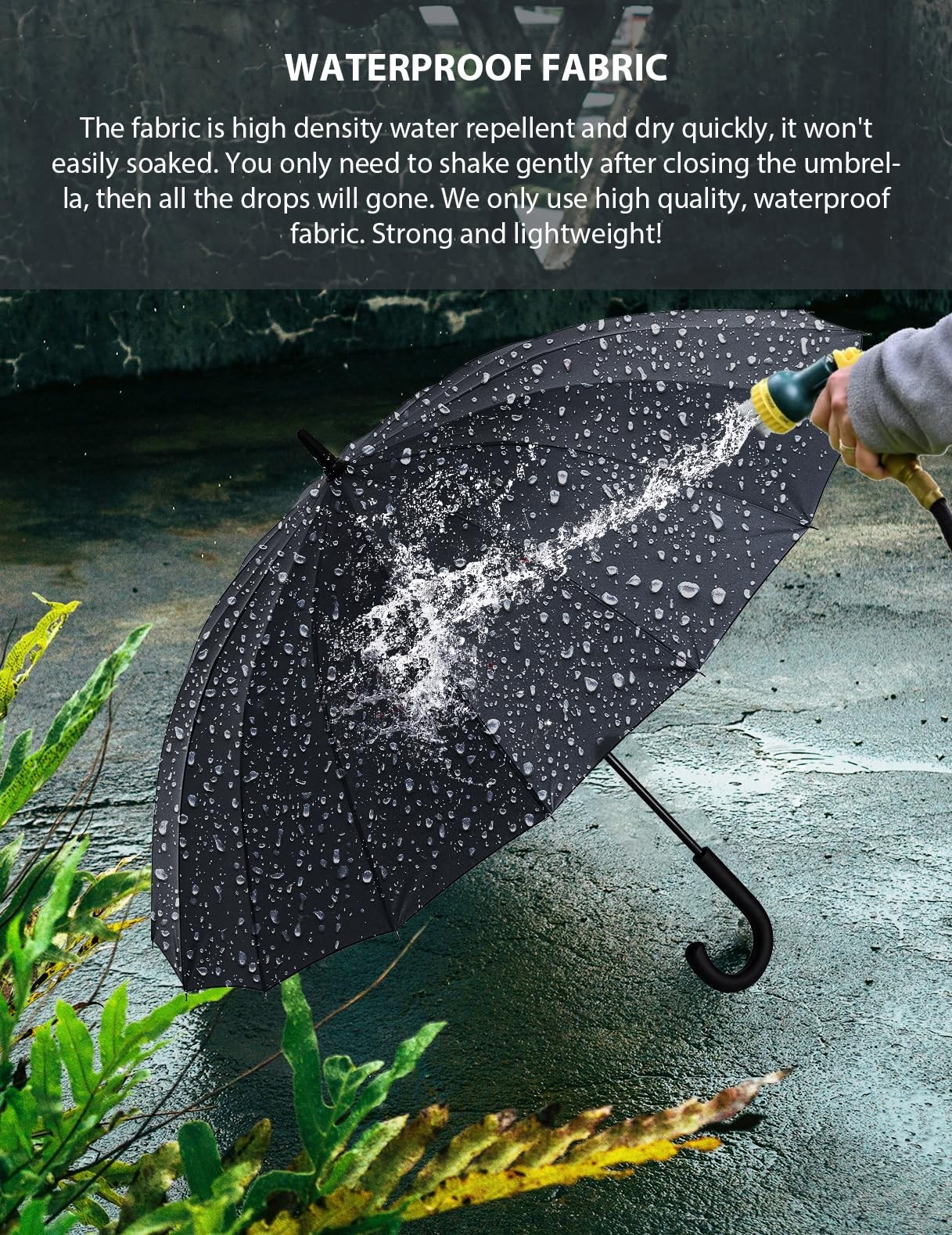 Premium Windproof Umbrella Classic J stick Handle with Easy Grip - Auto Open,...