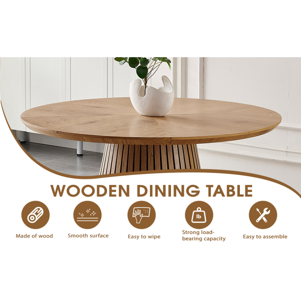 Classic Round MDF Dining Table Natural Wood Tone 4 Seater Kitchen Table