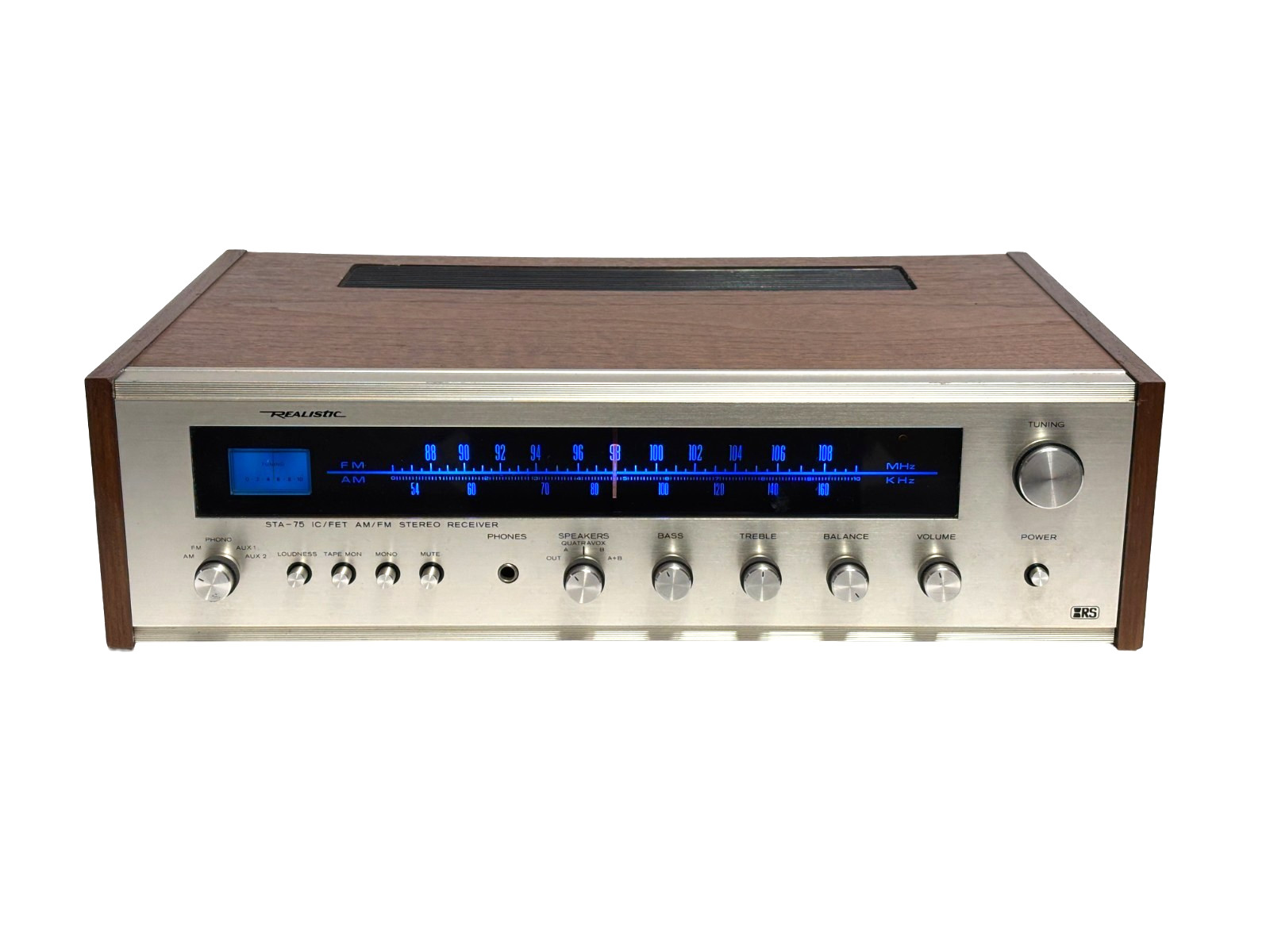 Realistic STA-75 Vintage AM/FM Stereo Receiver Walnut Case Blue Dial Lights Serv