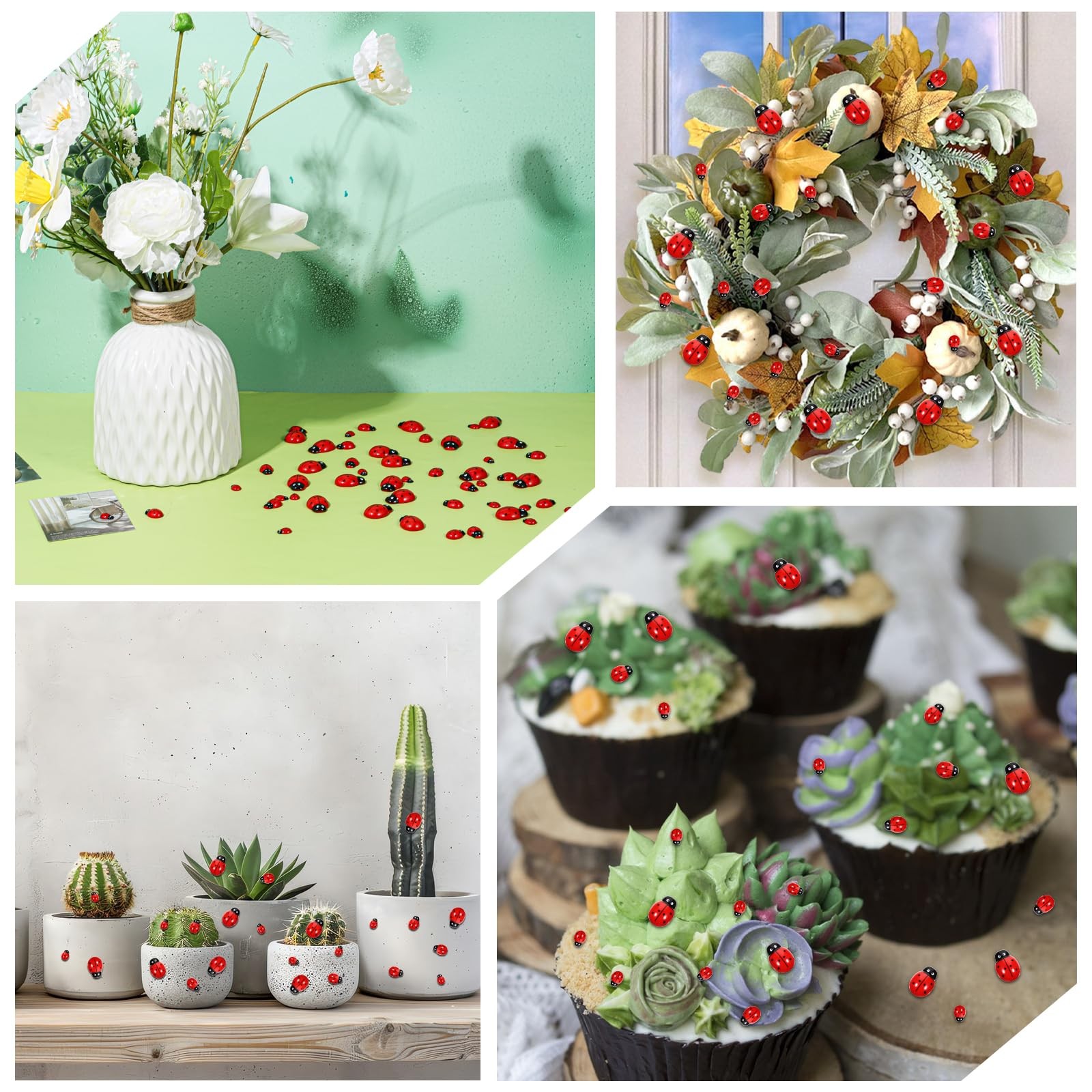 100 Pieces Ladybug Decor, Tiny Resin Ladybugs Decor, 3 Size Plastic Ladybugs Sha