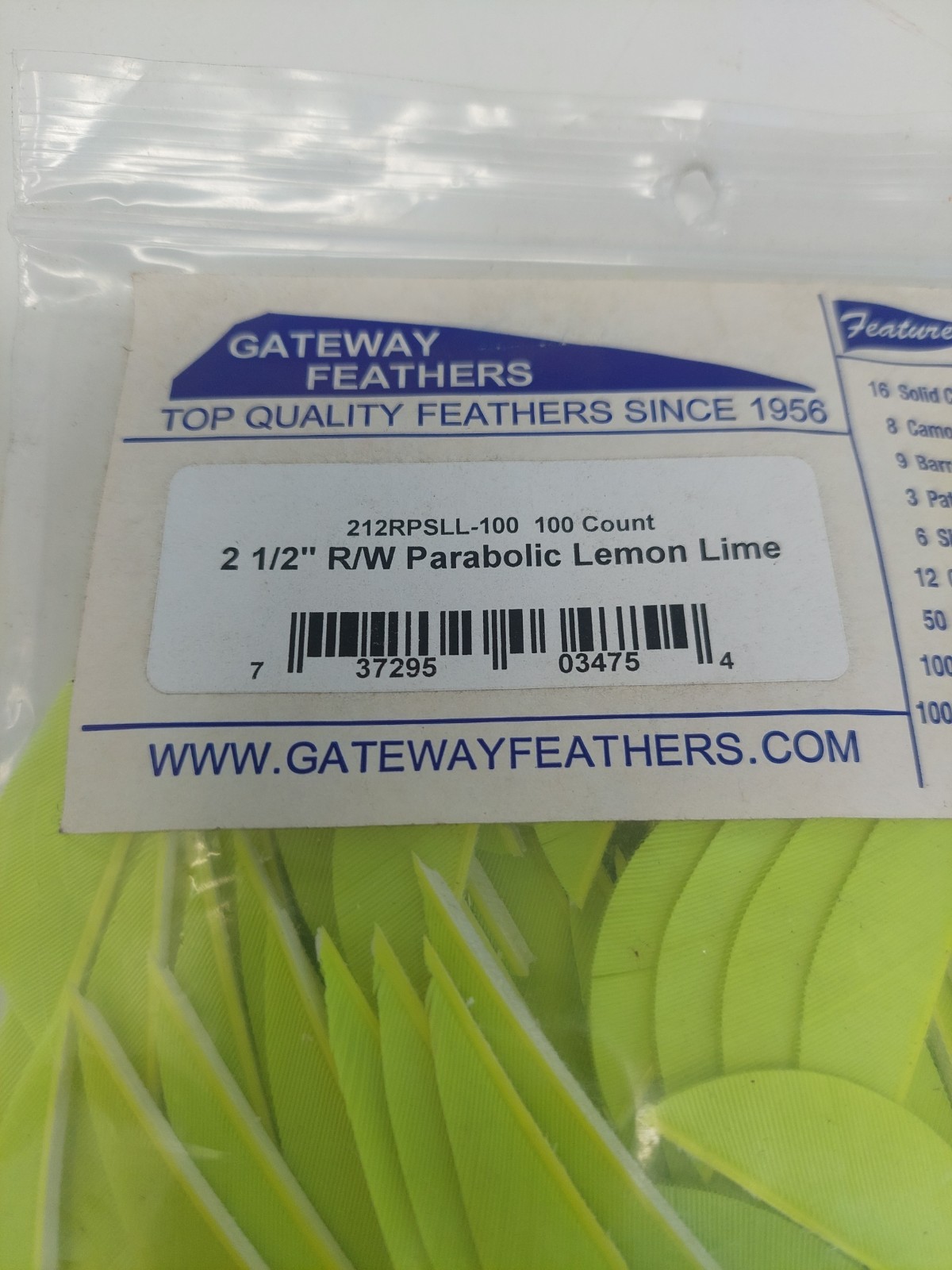 100 Pack Gateway Feathers 2.5" Right Wing: Parabolic Lemon Lime Green 212RPSLL