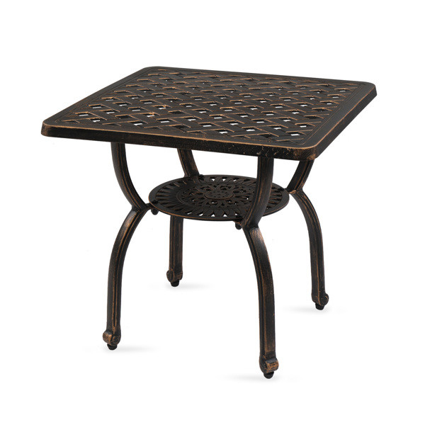 21.3in Cast Aluminum Outdoor 2-Tier Side Table for Garden Backyard Pool Bronze