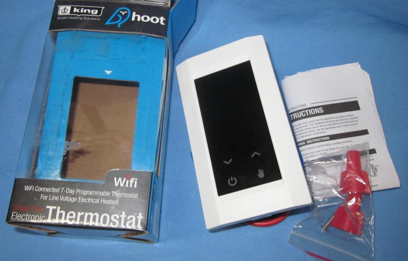 King K901-W Hoot White Single Pole WiFi Thermostat .. new in opened dusty box