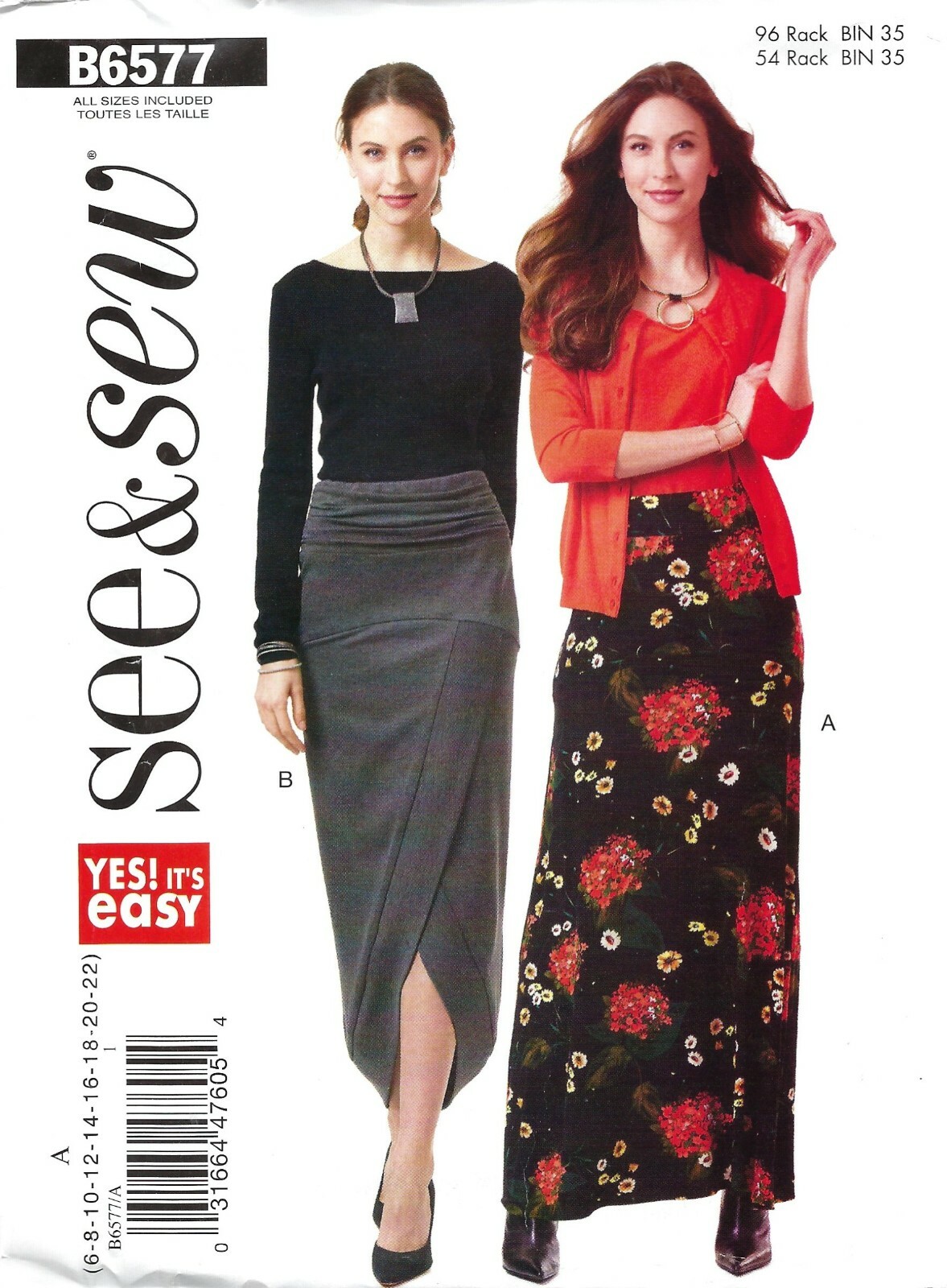 Butterick See & Sew B6577 Cascade-Style Skirt w Yoke Sz 6-22 UNCUT Pattern EASY