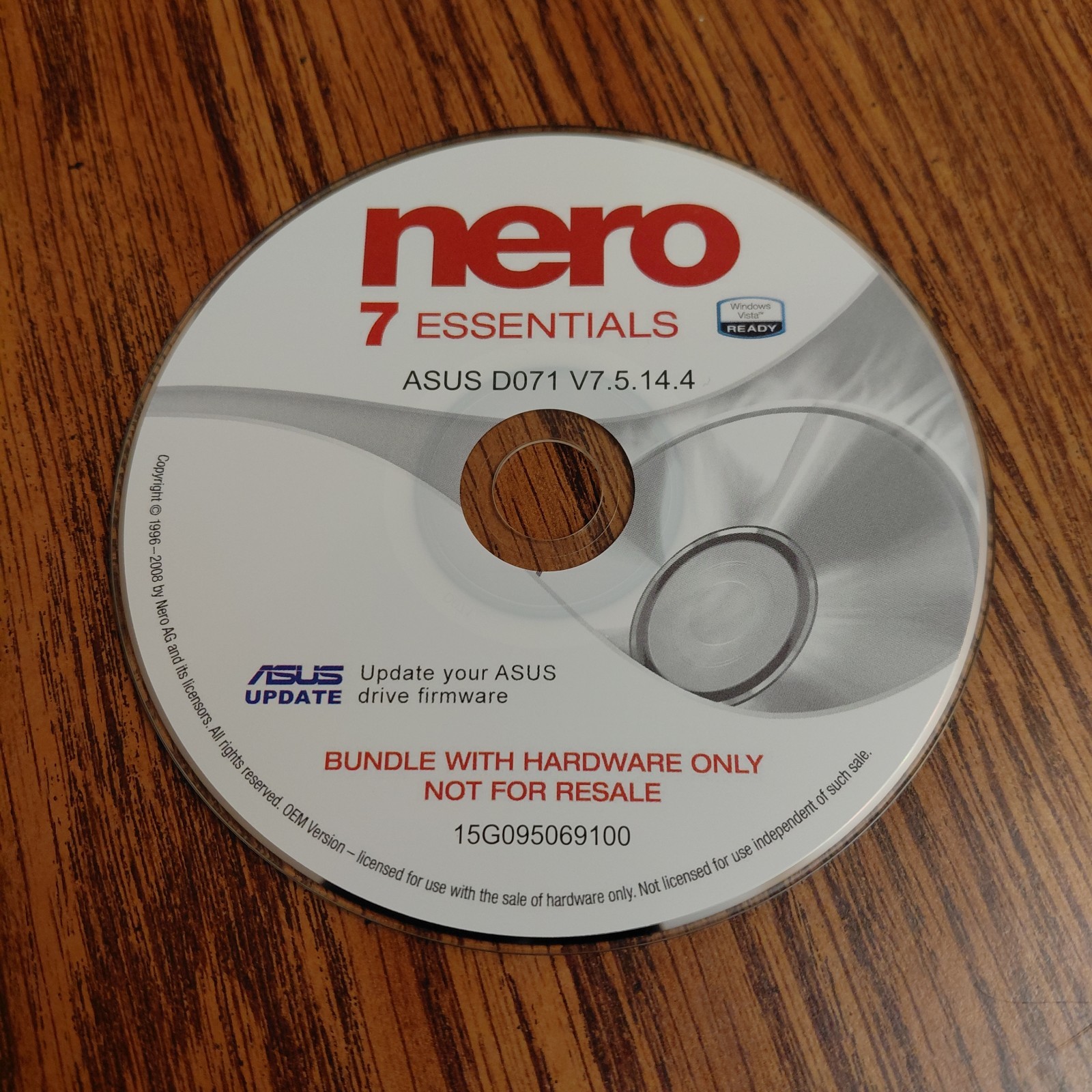 Nero 7 Essentials 2008 Asus D071 V7.5 14.4 Software Disc