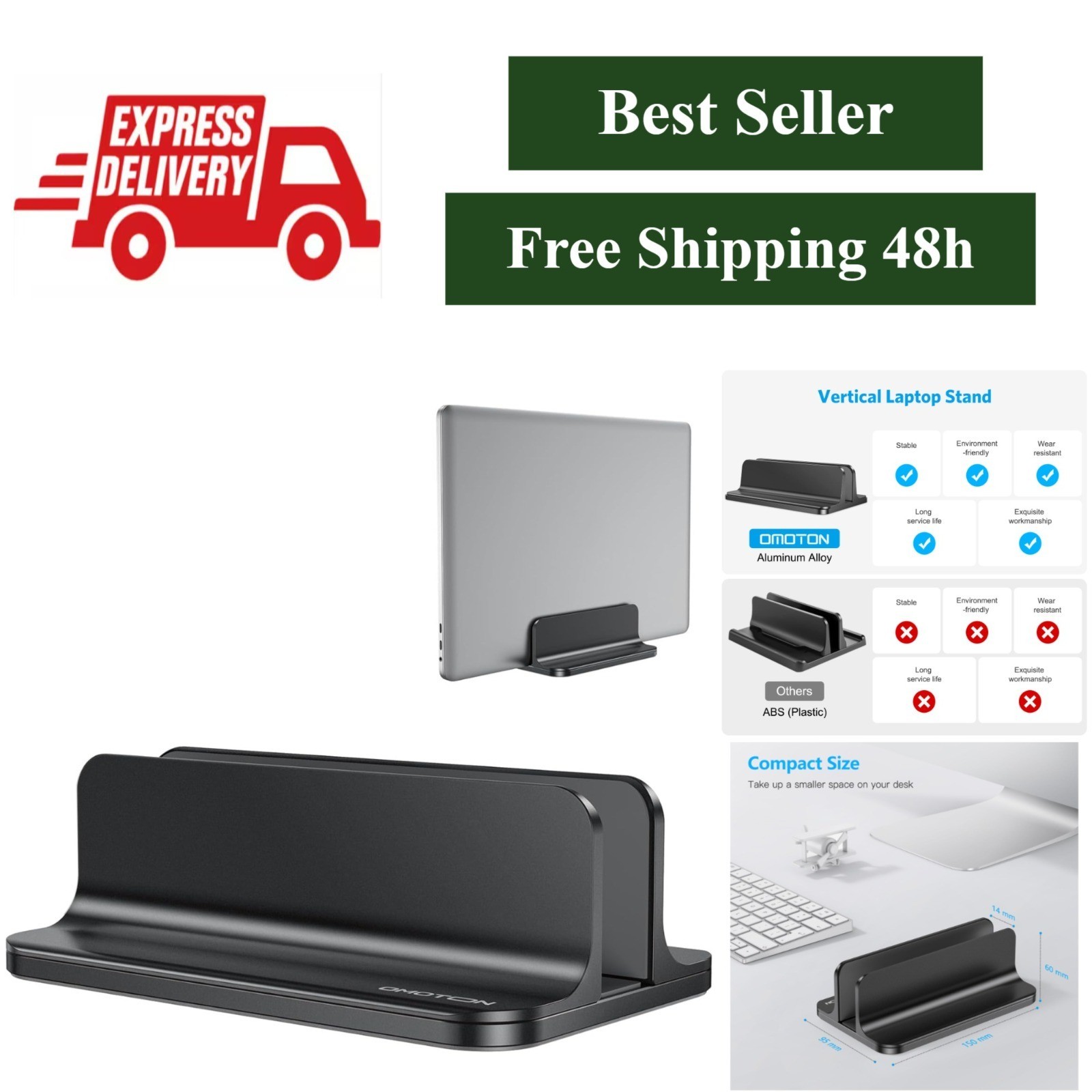 OMOTON Adjustable Vertical Laptop Stand Holder for MacBook & Gaming Laptops