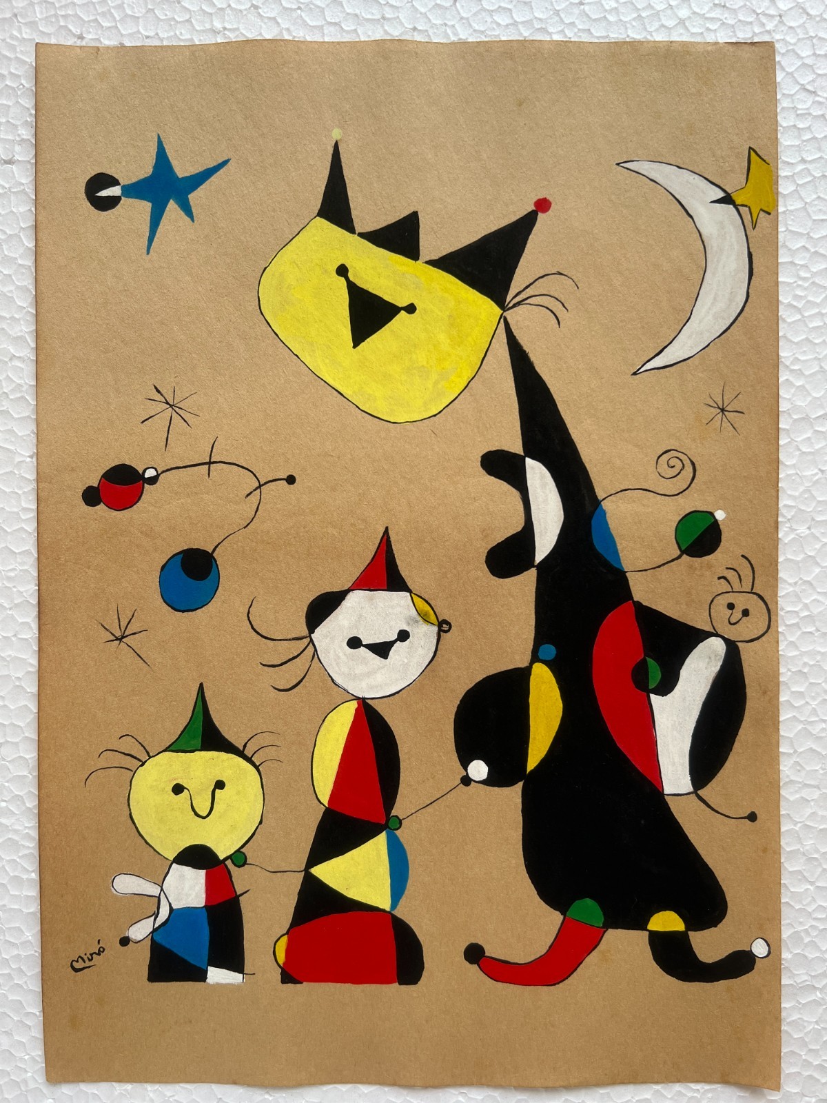 JOAN MIRO Drawing on paper (Handmade) signed and stamped mixed media.