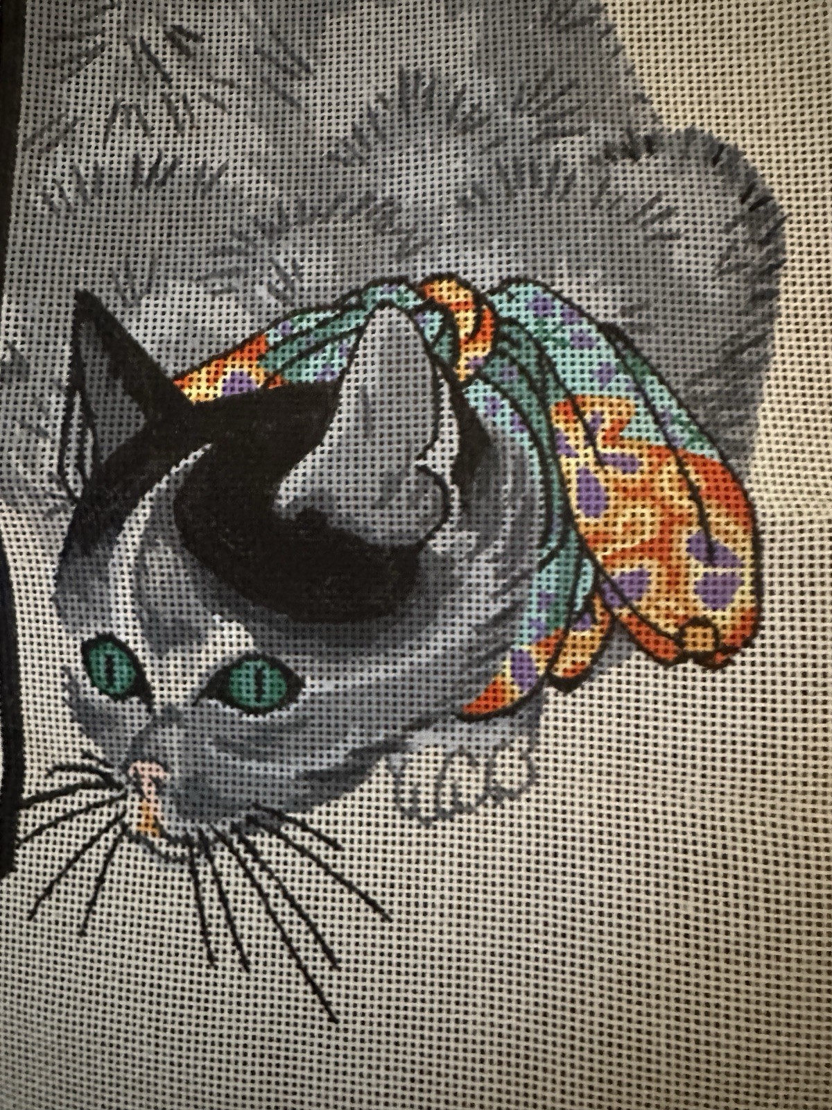 VTG 1950s Cat & Bug Needlepoint Pattern Two The Point Kansas