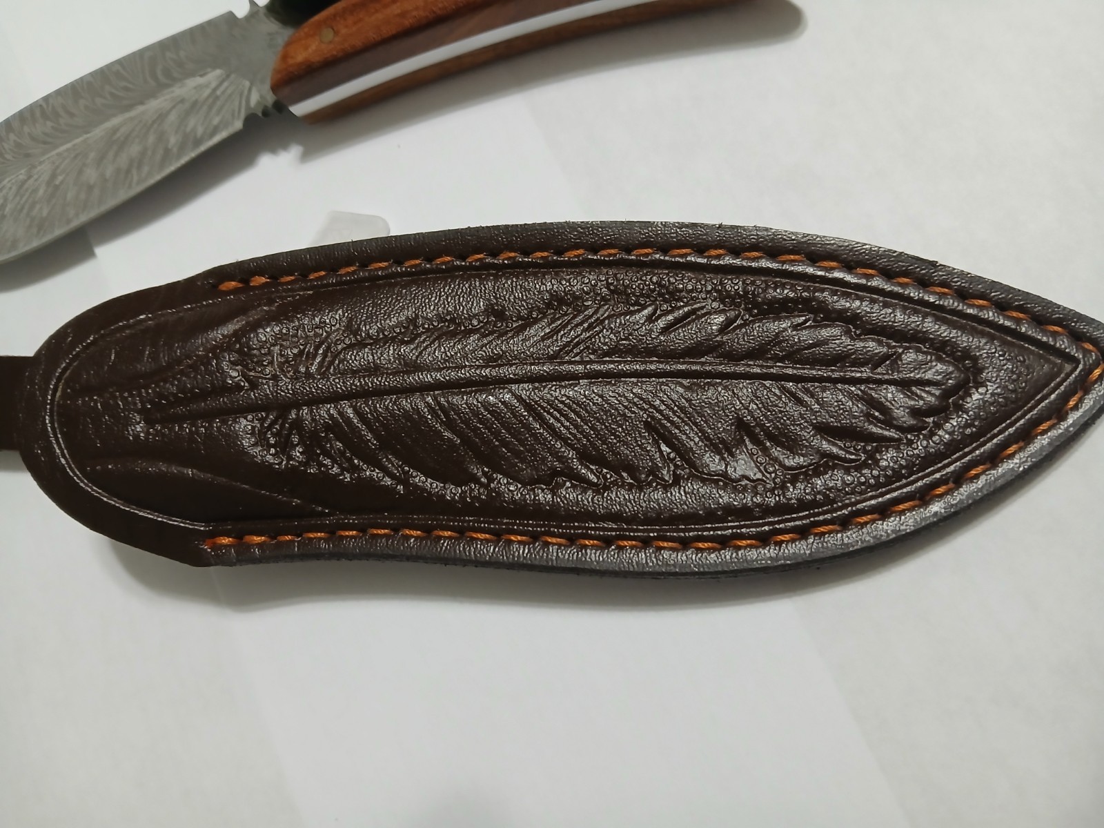DAMASCUS LIKE SHEATH KNIFE EXCELLECT COND UNSHARPENED AND UNUSED NO MANUF