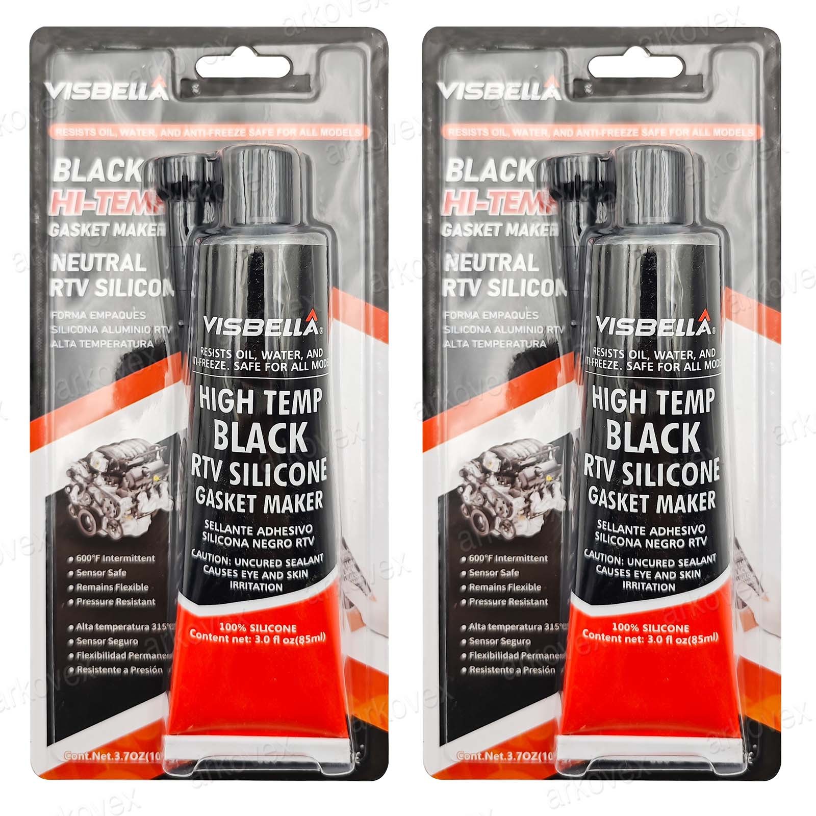 2X 3.7oz RTV Silicone Instant Gasket Maker Black High Temperature Sealant Tube