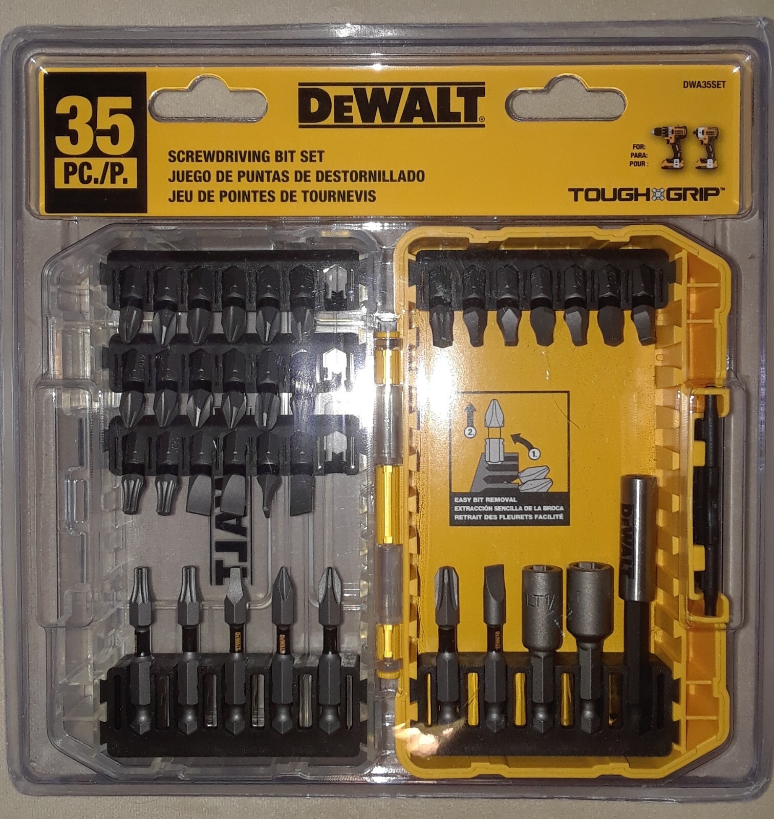 New DeWalt TOUGH GRIP SCREWDRIVING BIT SET DWA35SET (35-Piece) UPC 885911438742
