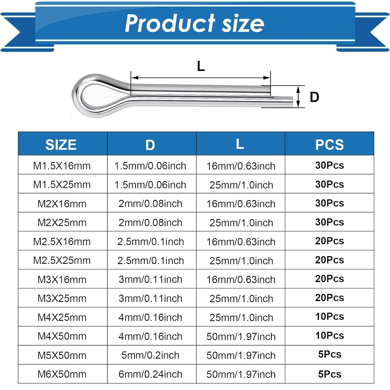 230Pcs Cotter Pin Assortment Kit - 304 Stainless Steel 12 Sizes Cotter Pin Set f