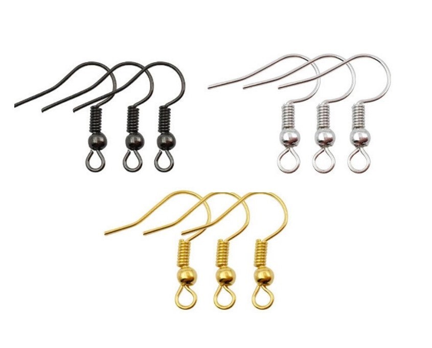 10/20/50 Pieces Silver, Gold, Gunmetal Black Earring Findings Hook Earwire
