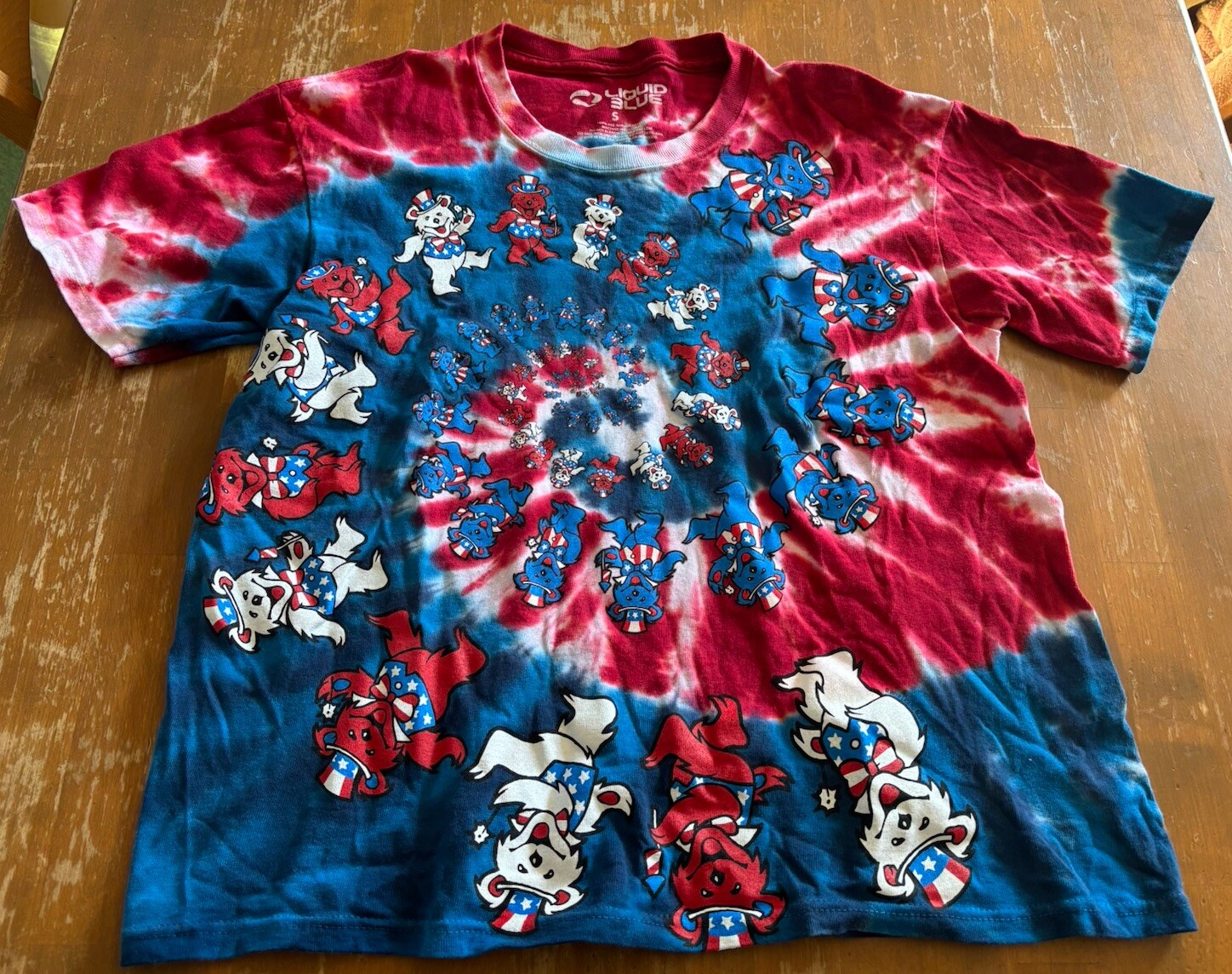 Grateful Dead Dancing Bears Liquid Blue Tie Dye T-Shirt Adult Medium