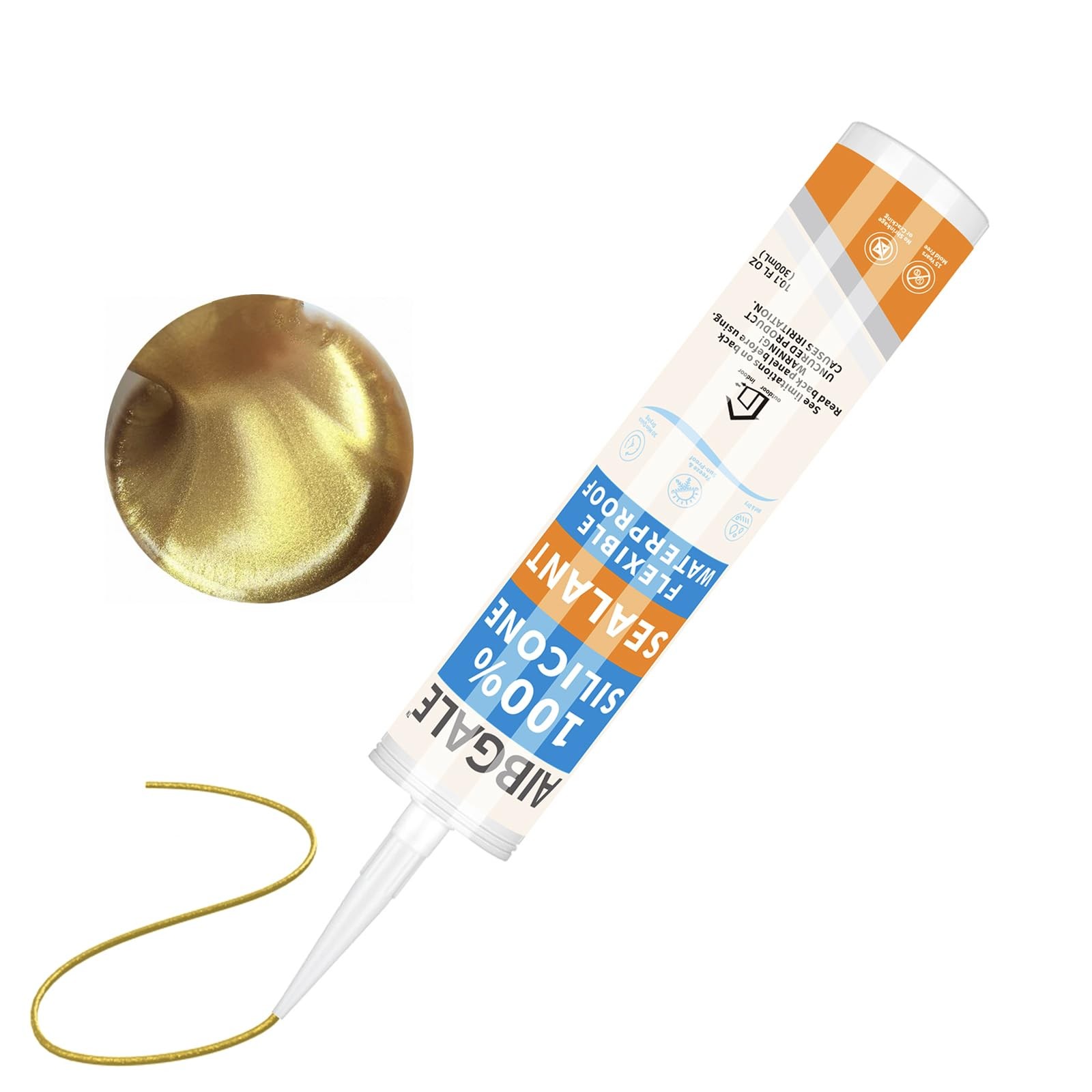 RTV Silicone Sealant Waterproof Gold Glitter, 100% Glitter
