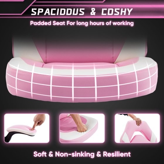 Gianna Ergonomic Gaming Chair, PU Leather, Flip-Up Arms, Pink/White