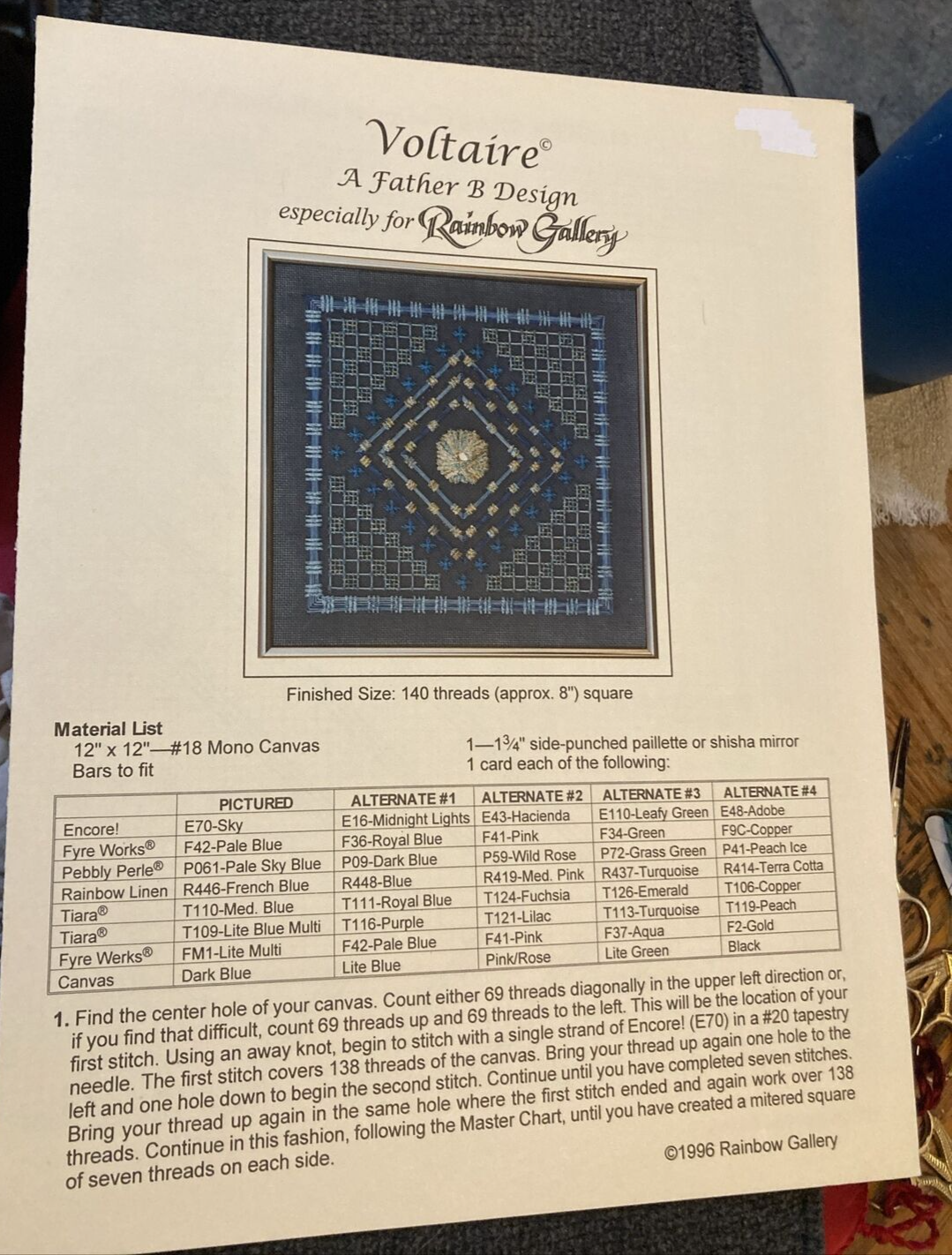 Vtg Rare Rainbow Gallery Voltaire Needlepoint 1996 Pattern only