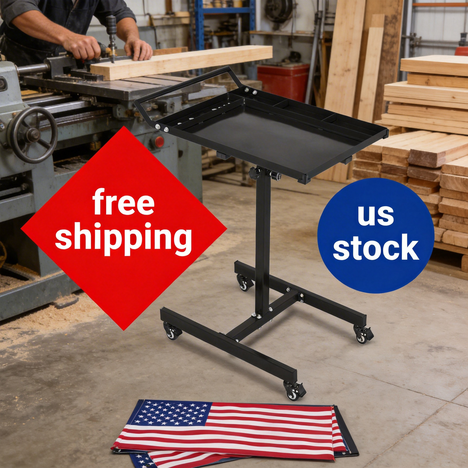 Heavy-Duty Mobile Workbench with Adjustable Height (35"-44.8"), 220 Lb Capacity