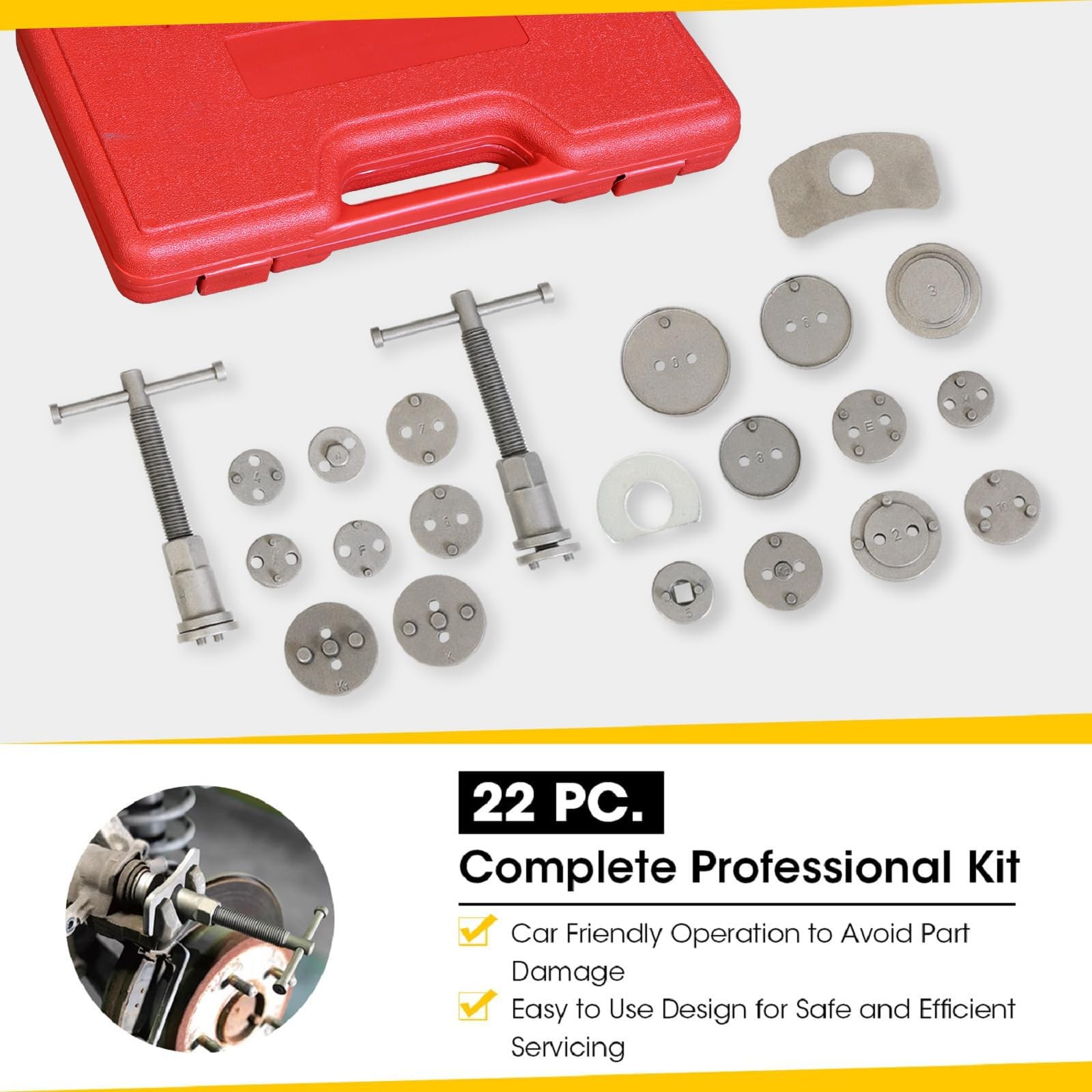 Big RED Torin 22 PCS Brake Caliper Press Tool Kit, Disc Piston Red