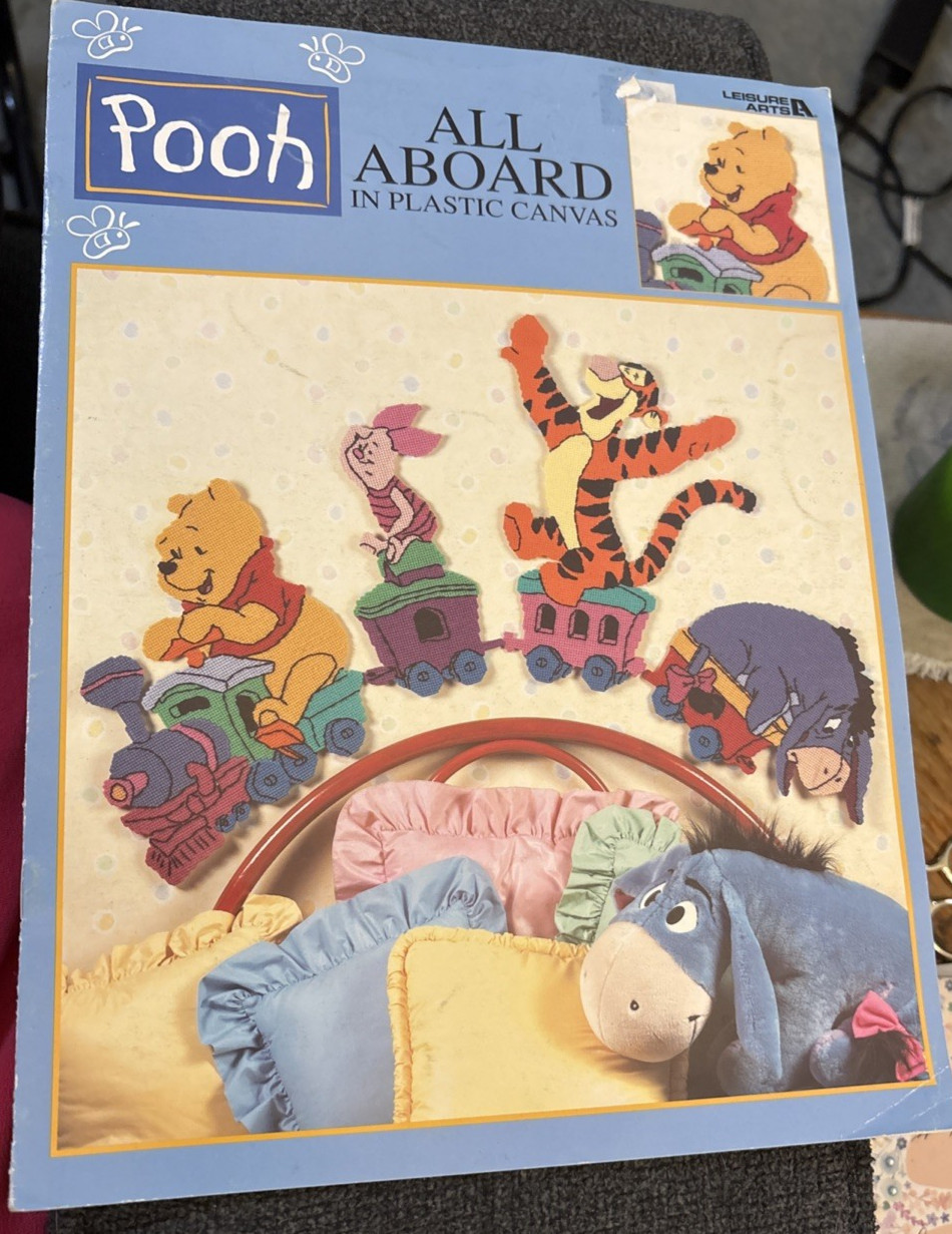 Vtg Rare Leisure Arts Pooh ALL ABOARD in Plastic Canvas Pattern 1999 Bk