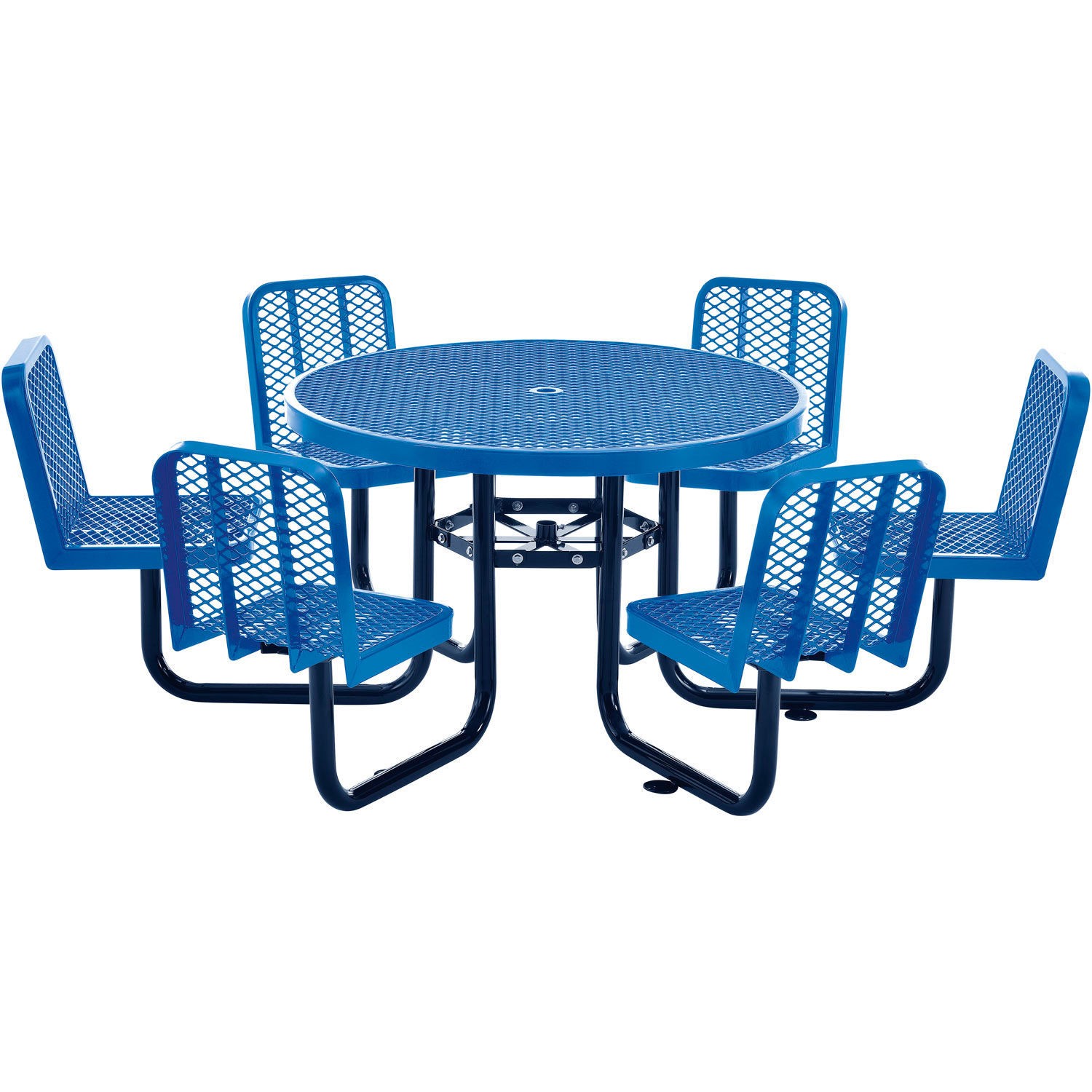 46" Round Expanded Metal Carousel Picnic Table With 6 Seats Blue