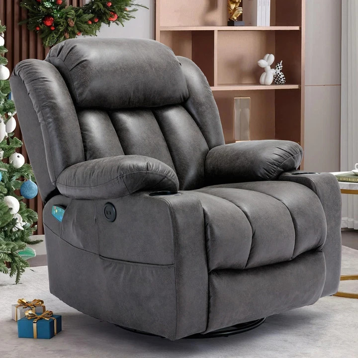 360° Massage Swivel Glider Rocker Recliner Chair w/ Heat, Home Theater Seating