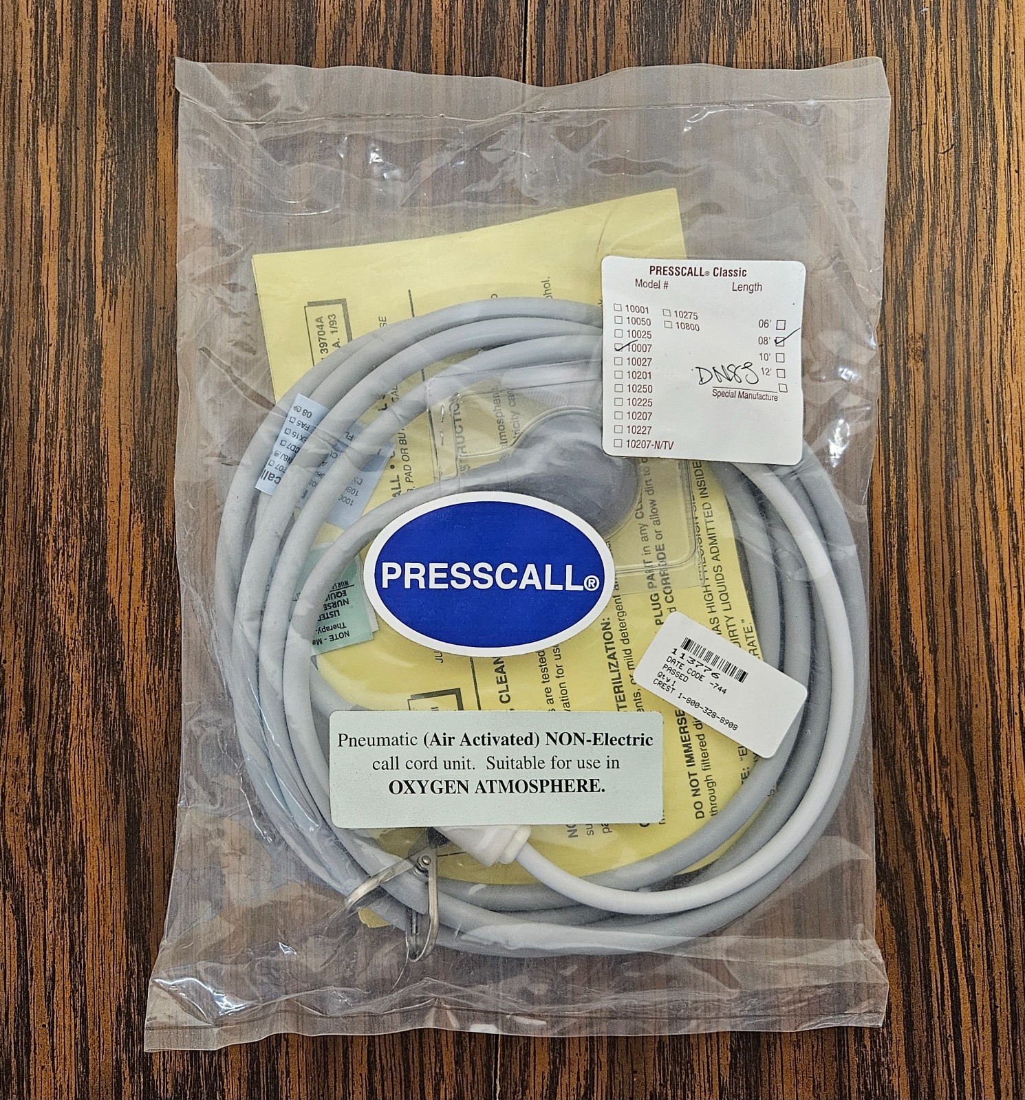 Crest PressCall Grey, 8 Pin DIN, 8ft Call Cord for TekTone Tek-CARE300III