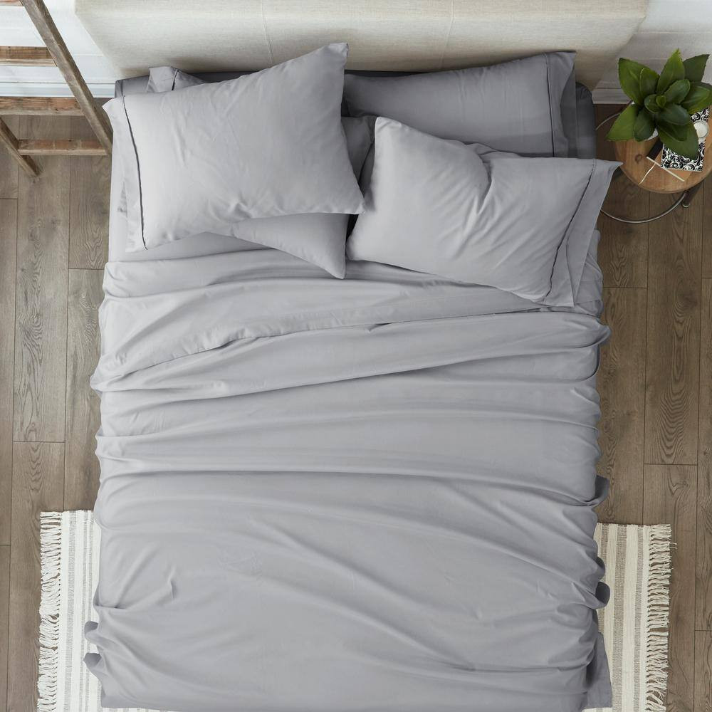 6-Piece Light Gray Solid Microfiber King Sheet Set Free Shipping New