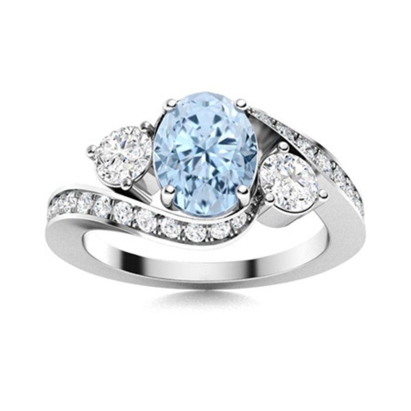 Full Eternity Band Ring 2MM Round Aquamarine 925 Sterling Silver Women Ring