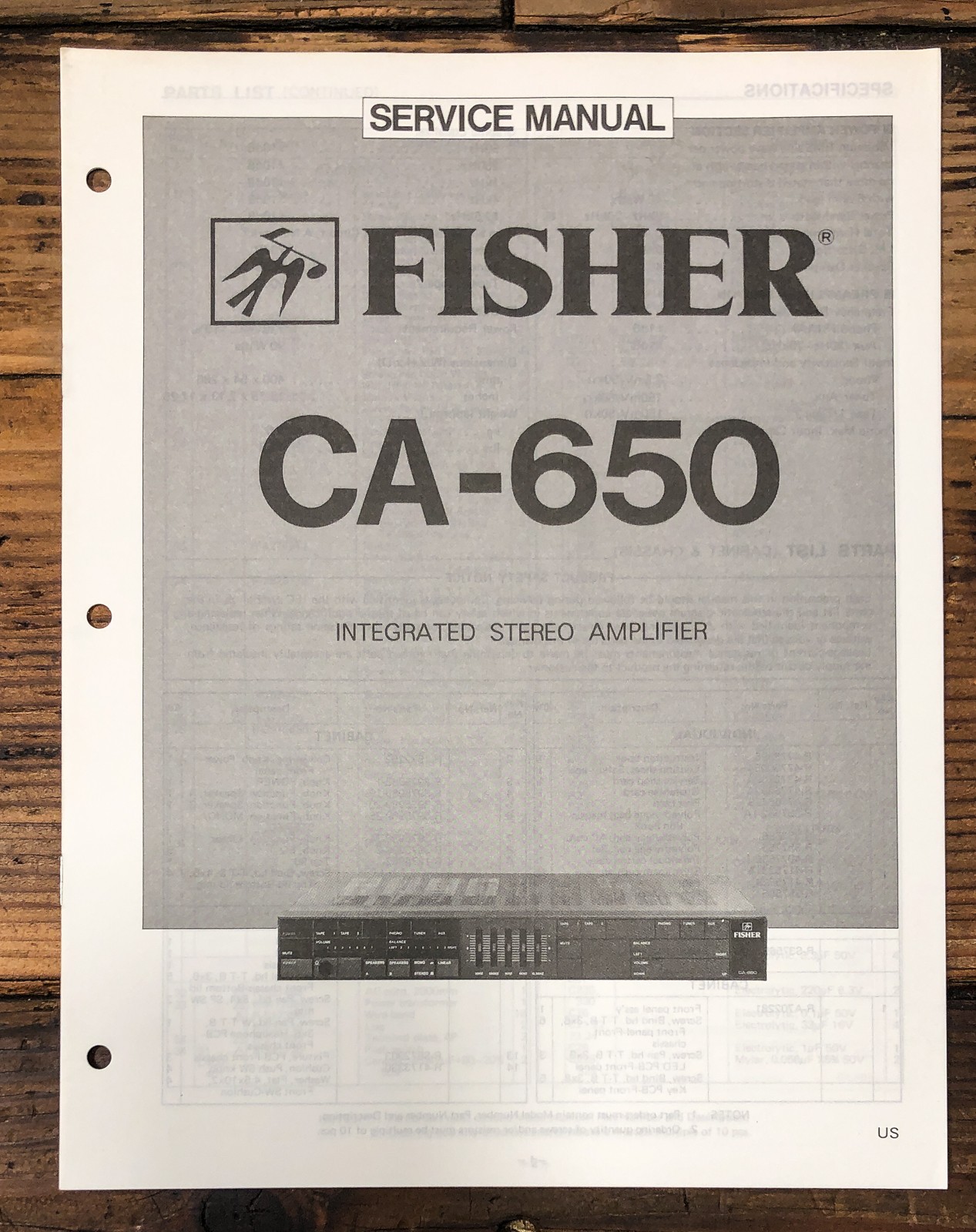 Fisher CA-650 Amplifier Service Manual *Original*