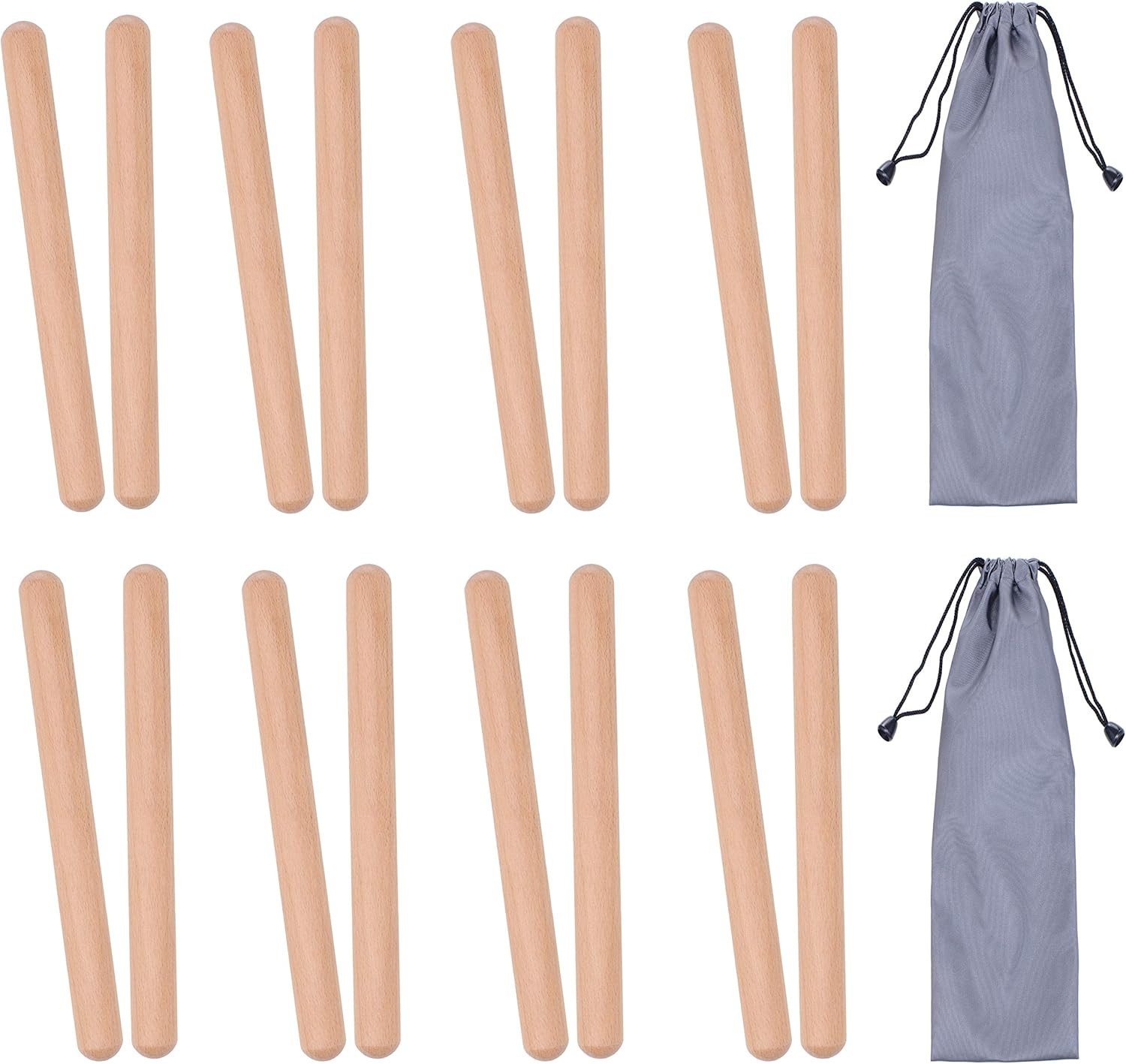 8 Pairs (16 Packs) Classical Wood Claves Musical Percussion Instrument, 8 Inch N