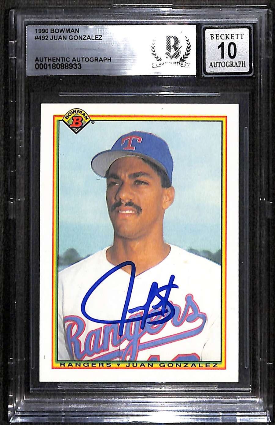 1990 Bowman 492 Juan Gonzalez RC BAS Auto 10 Autograph BGS Authentic C99197