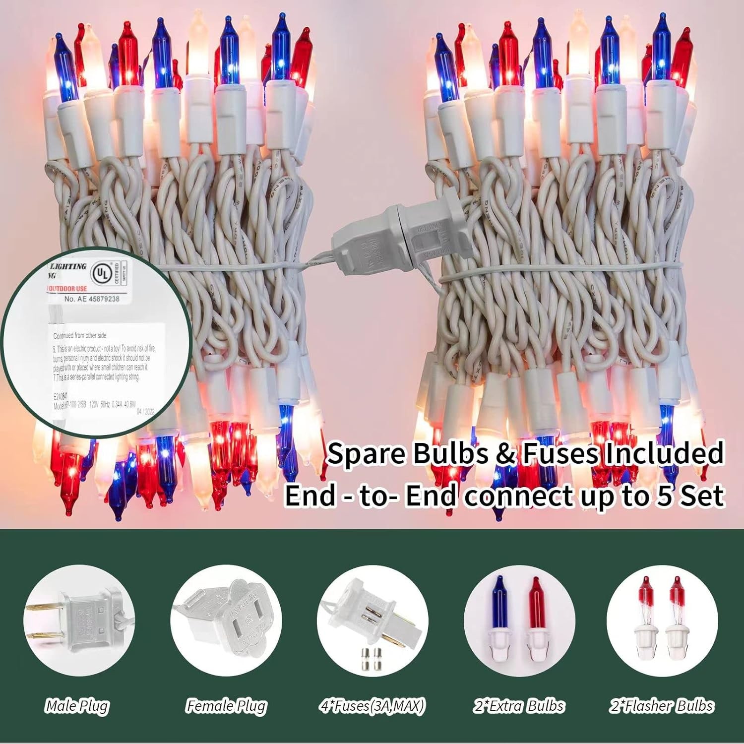 Patriotic String Lights Red White Blue Holiday Decor